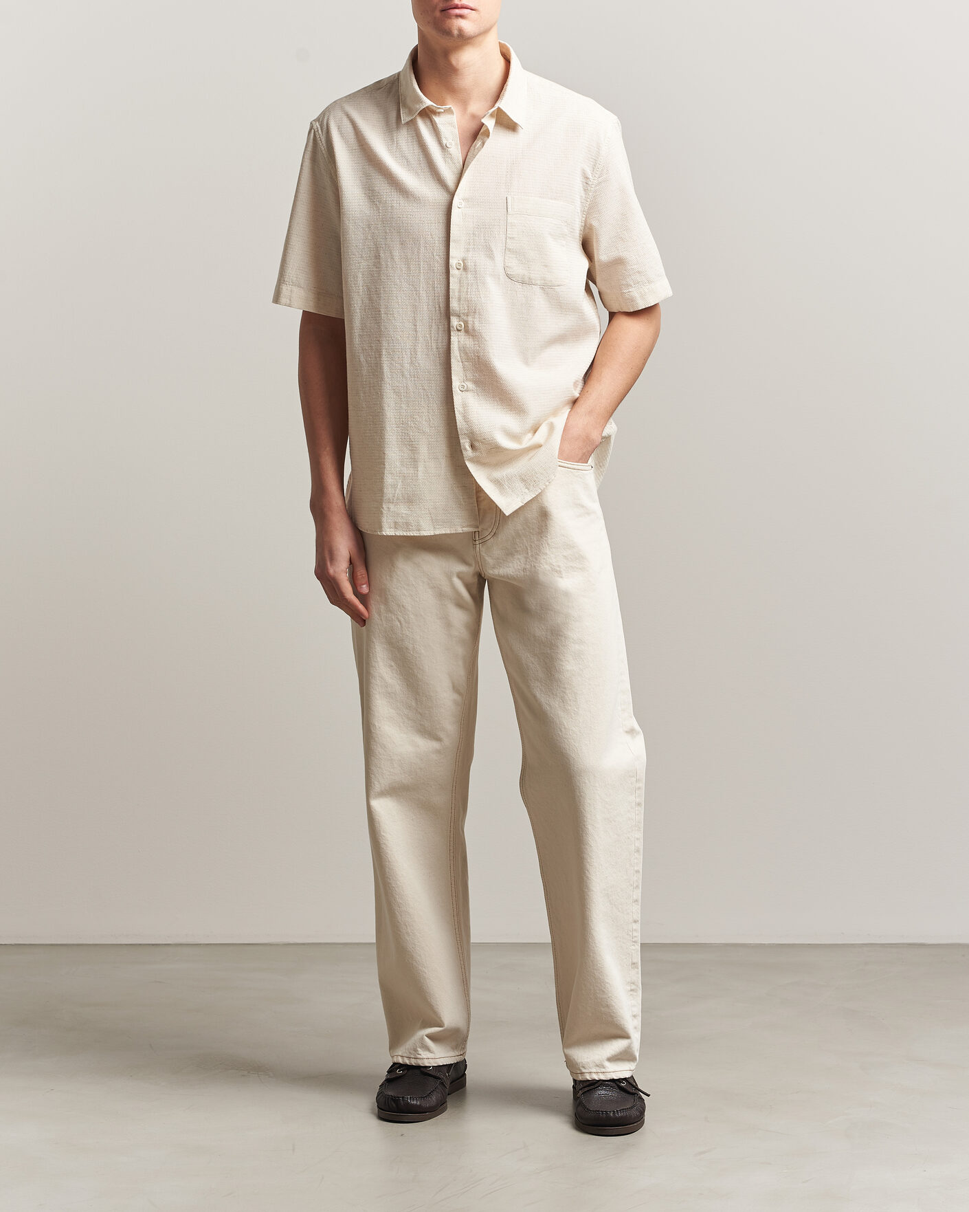 Herre | Skjorter | Sunspel | Natural Texture Linen Shirt Ecru