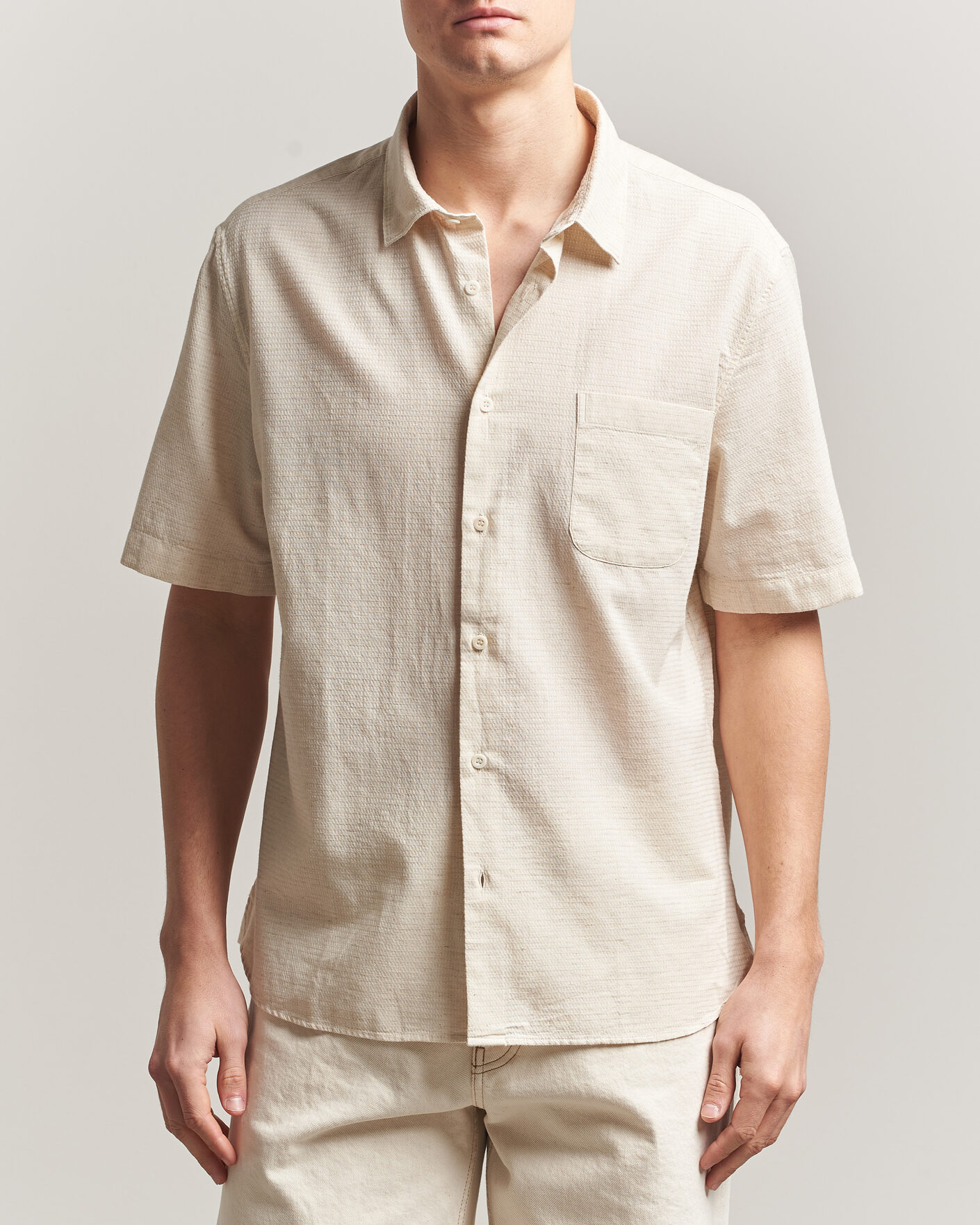 Herre | Skjorter | Sunspel | Natural Texture Linen Shirt Ecru