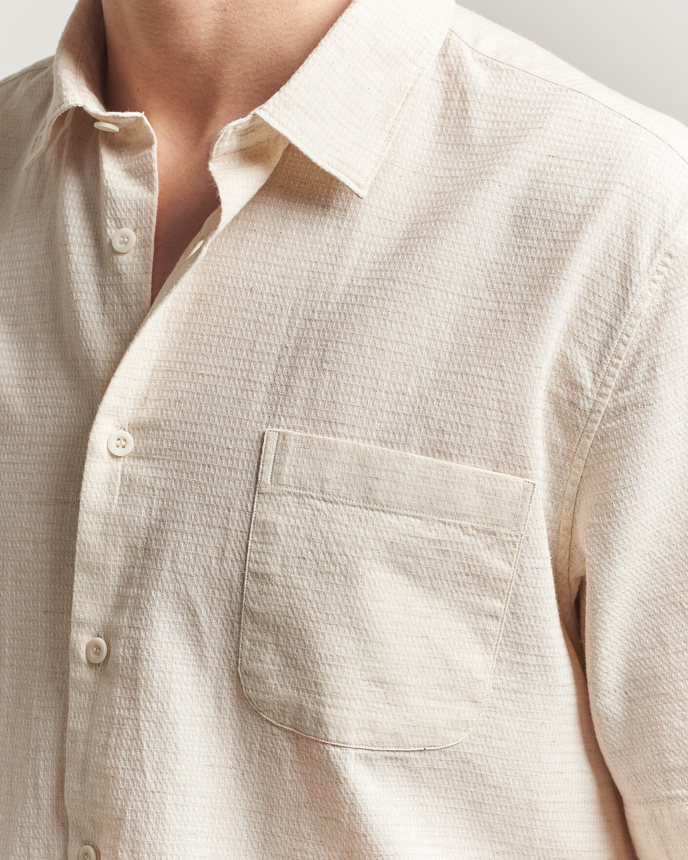 Herre | Skjorter | Sunspel | Natural Texture Linen Shirt Ecru