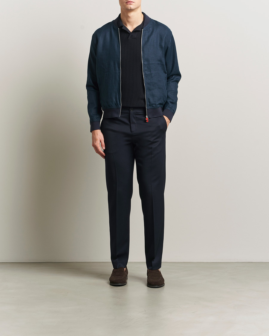 Herre | Jakker | Kiton | Unlined Linen Bomber Jacket Navy