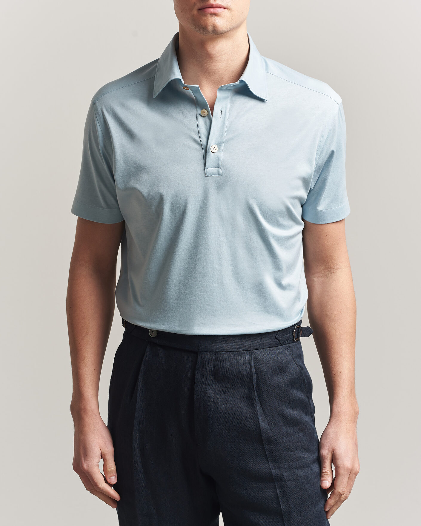 Herre | Pikéer | Kiton | Short Sleeve Jersey Polo Sky Blue