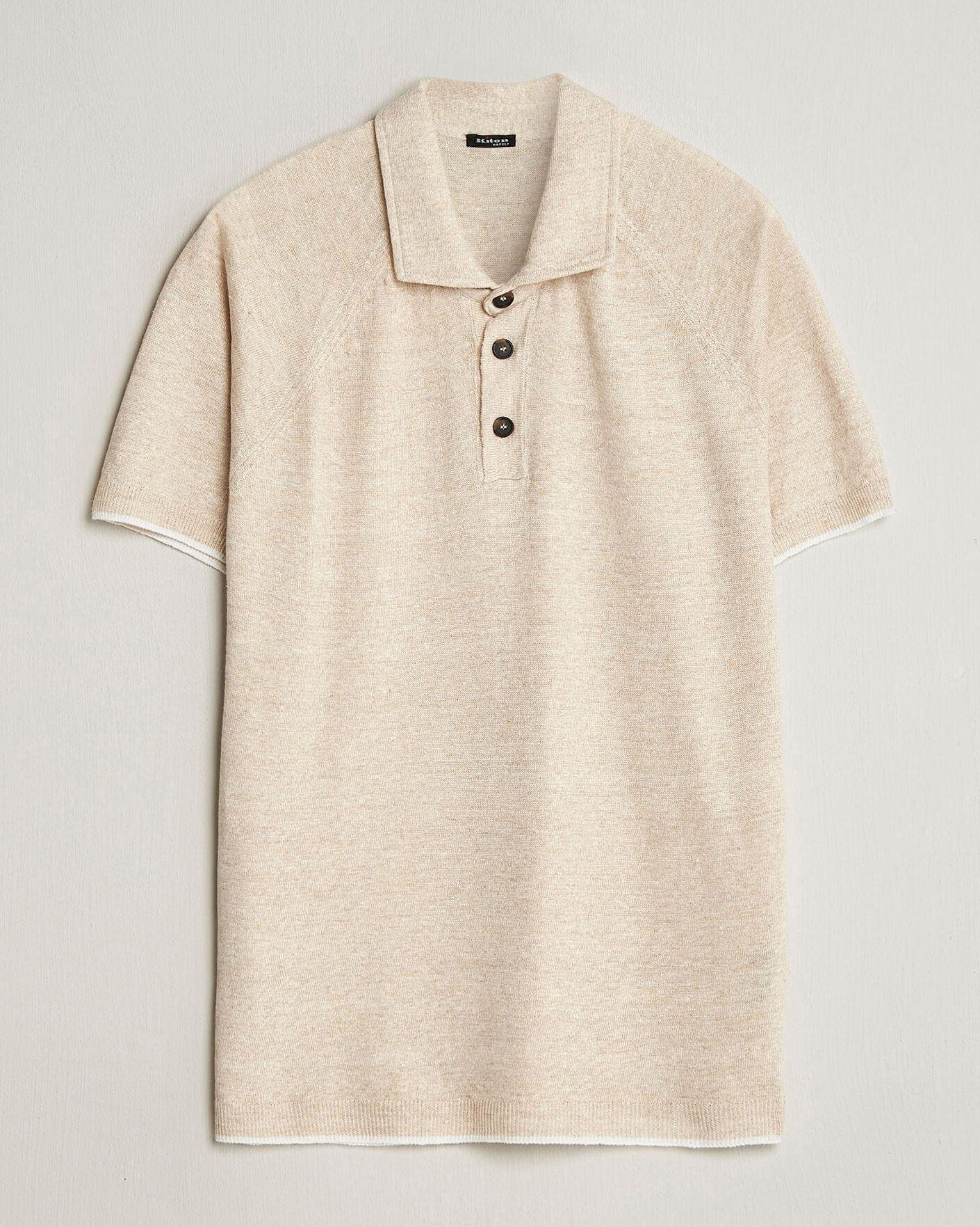 Herre | Pikéer | Kiton | Linen Raglan Polo Shirt Ecru