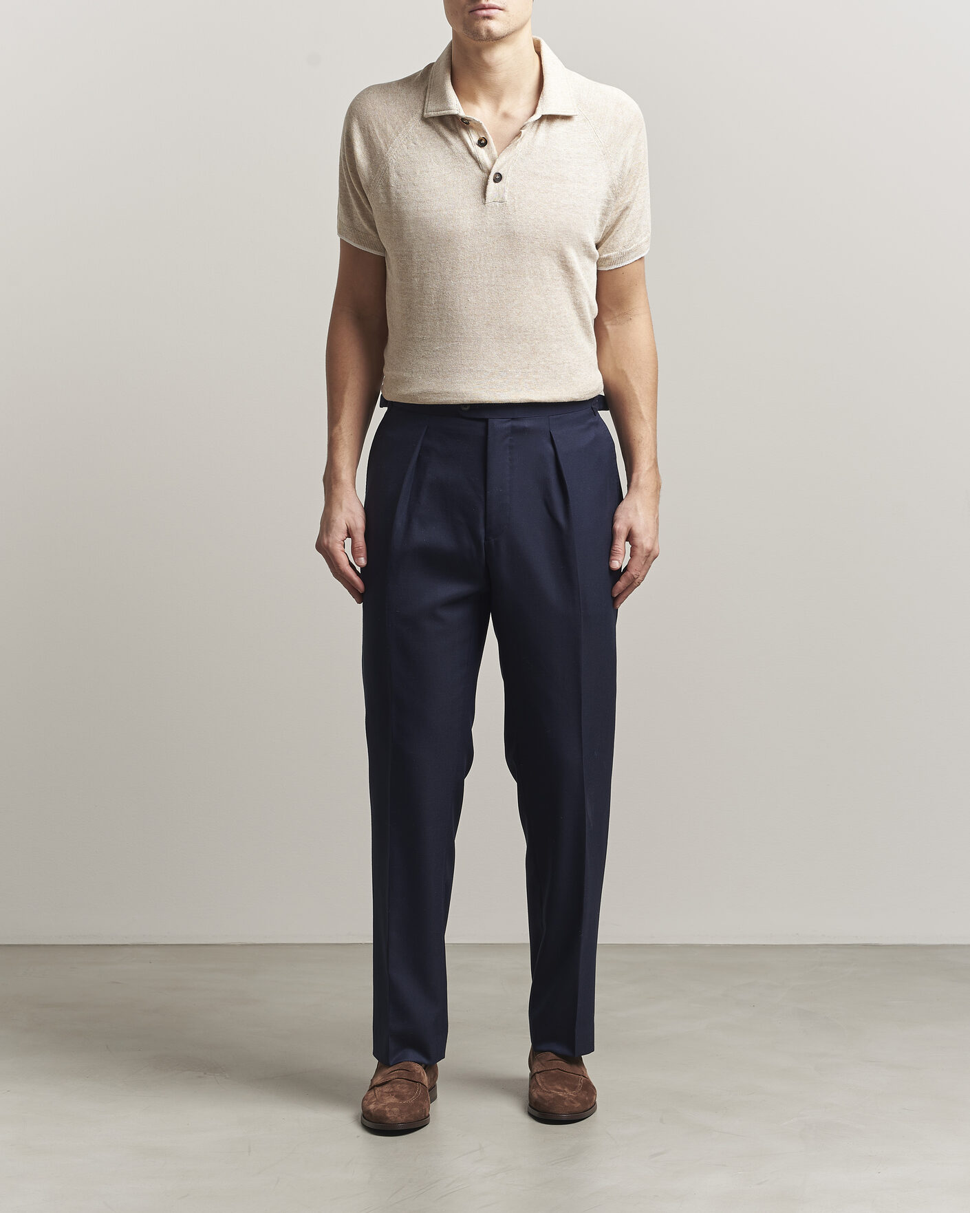 Herre | Pikéer | Kiton | Linen Raglan Polo Shirt Ecru
