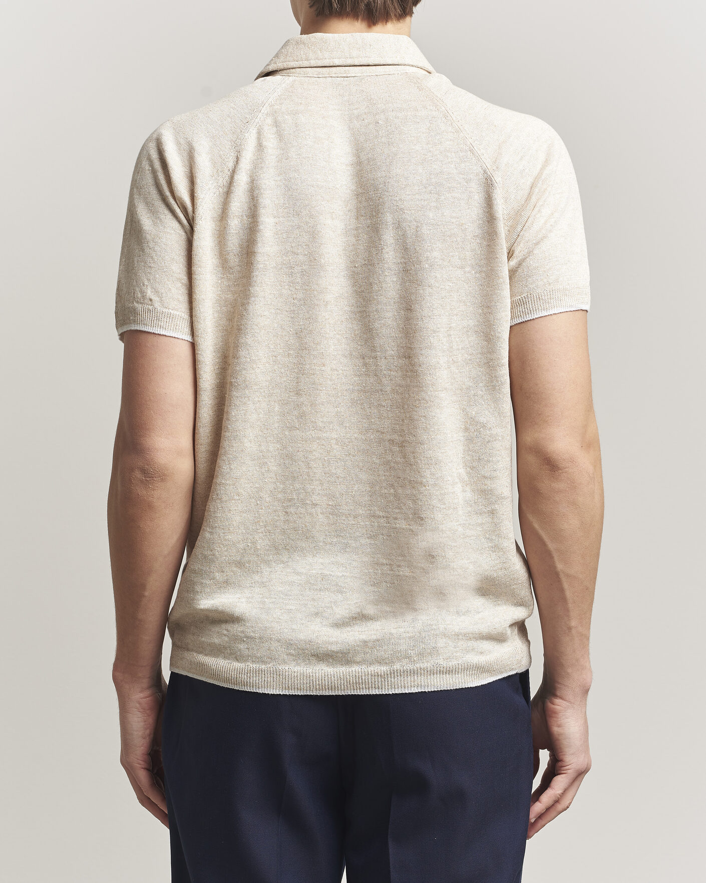 Herre | Pikéer | Kiton | Linen Raglan Polo Shirt Ecru