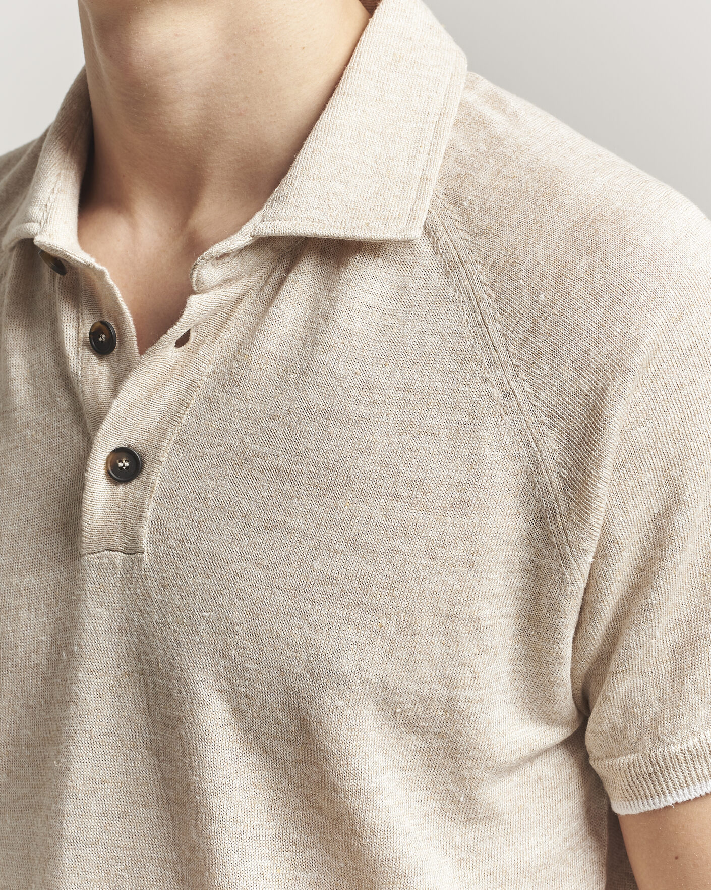Herre | Pikéer | Kiton | Linen Raglan Polo Shirt Ecru