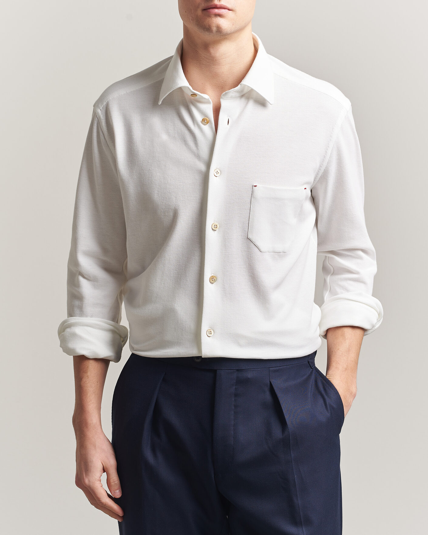 Herre | Skjorter | Kiton | Jersey Piquet Shirt White