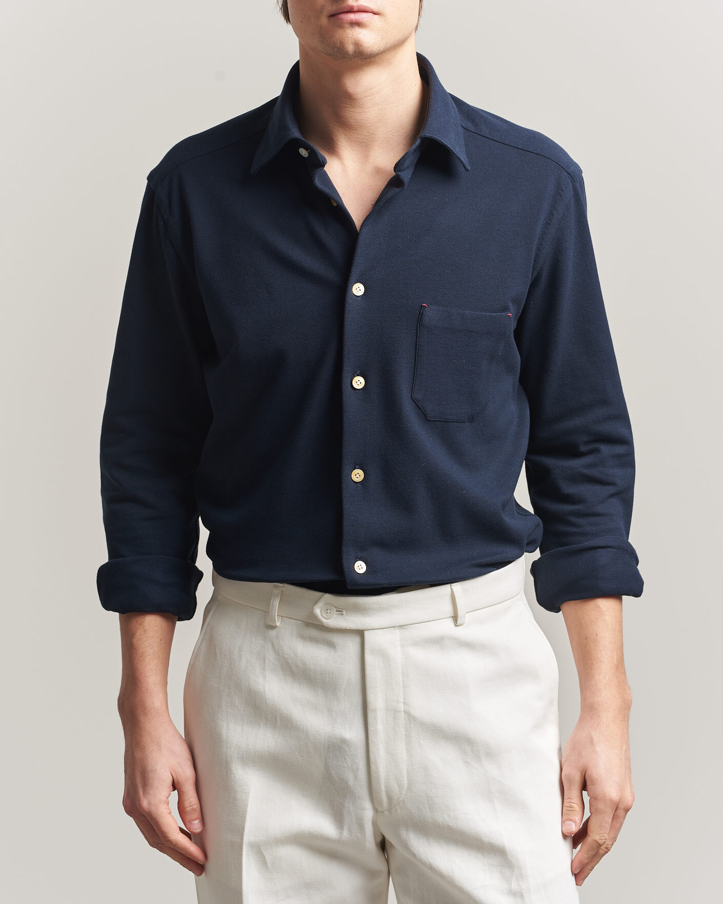 Herre | Skjorter | Kiton | Jersey Piquet Shirt Navy