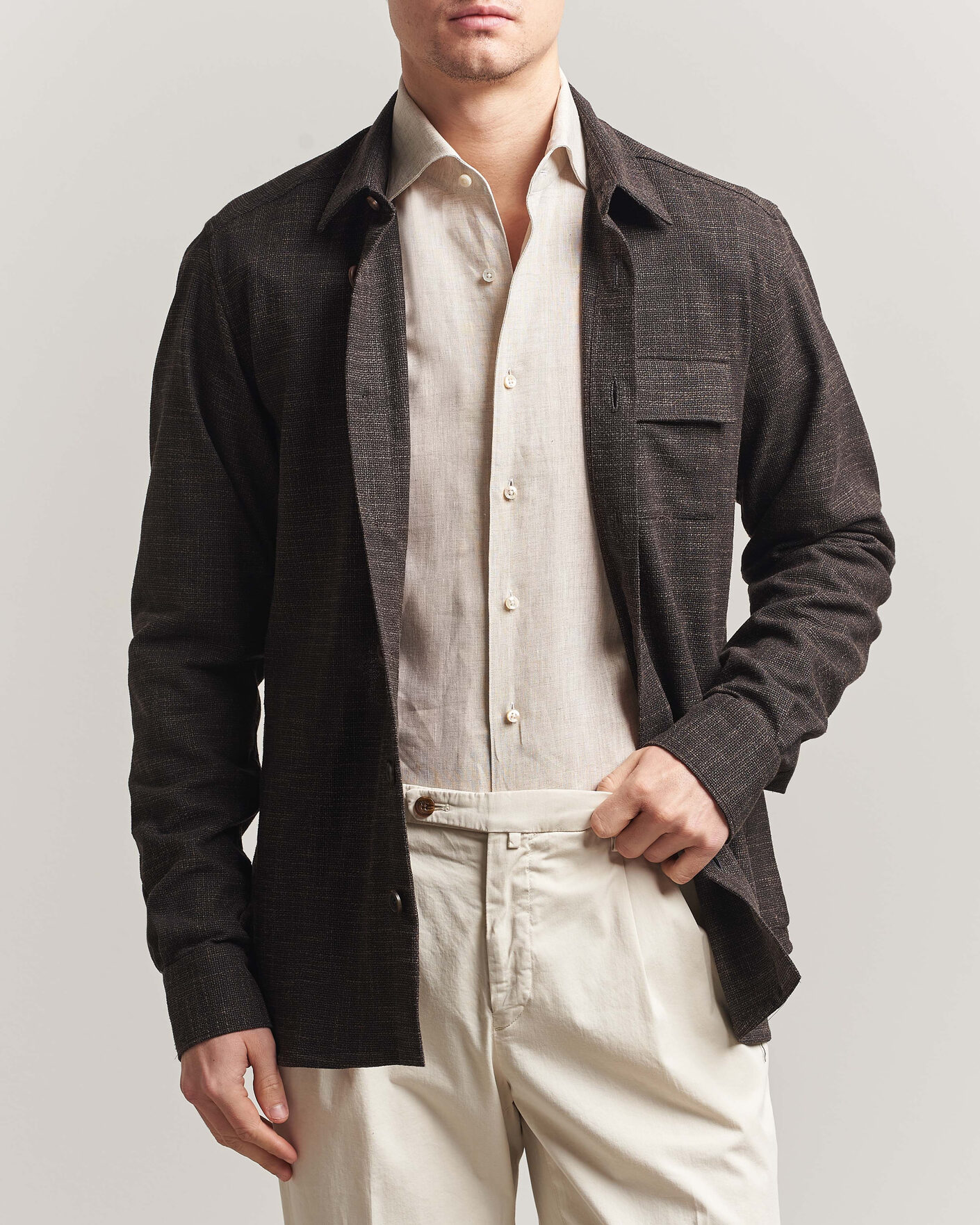 Herre | Skjorter | Kiton | Virgin Wool Overshirt Dark Brown