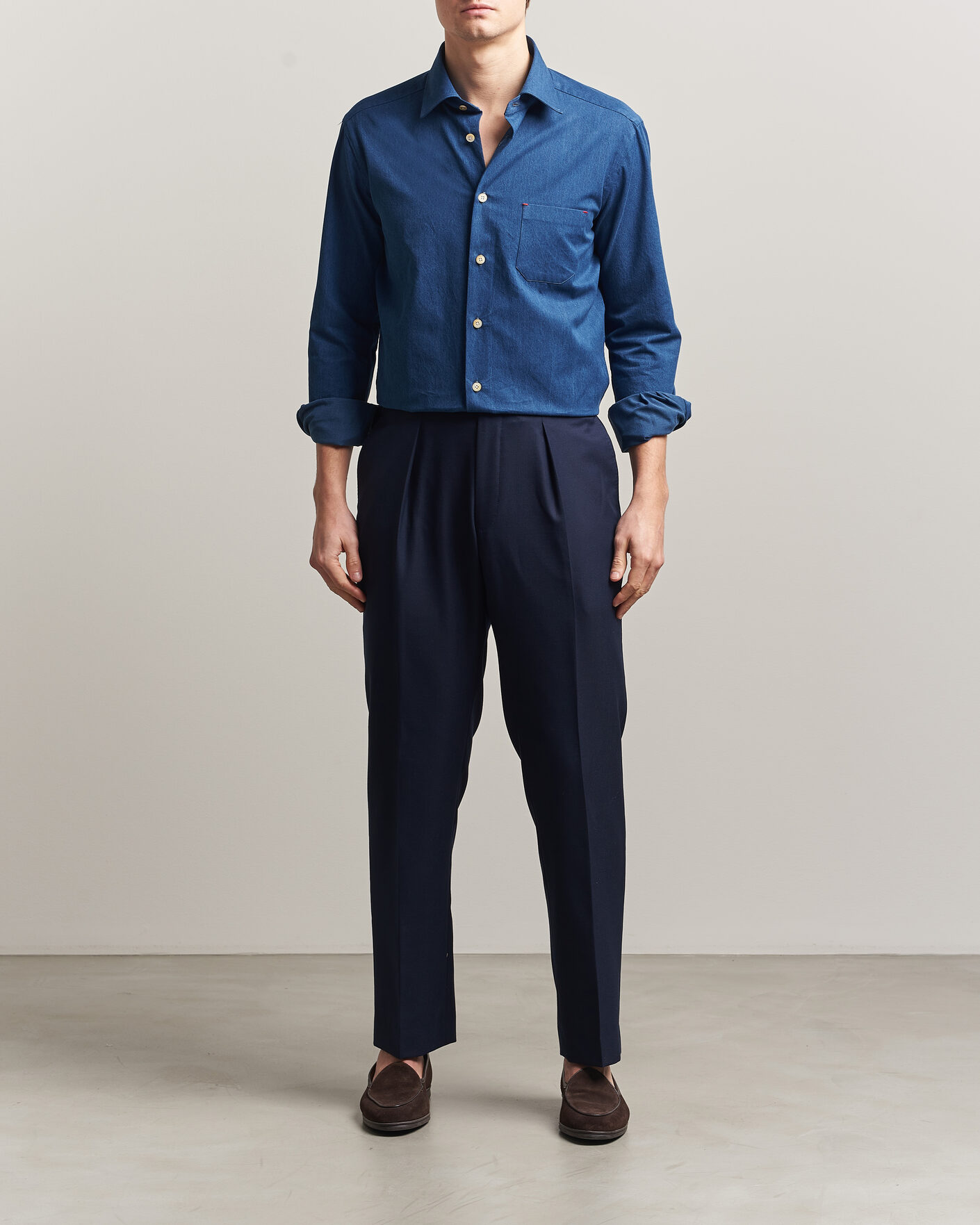 Herre | Skjorter | Kiton | Denim Sport Shirt Medium Blue