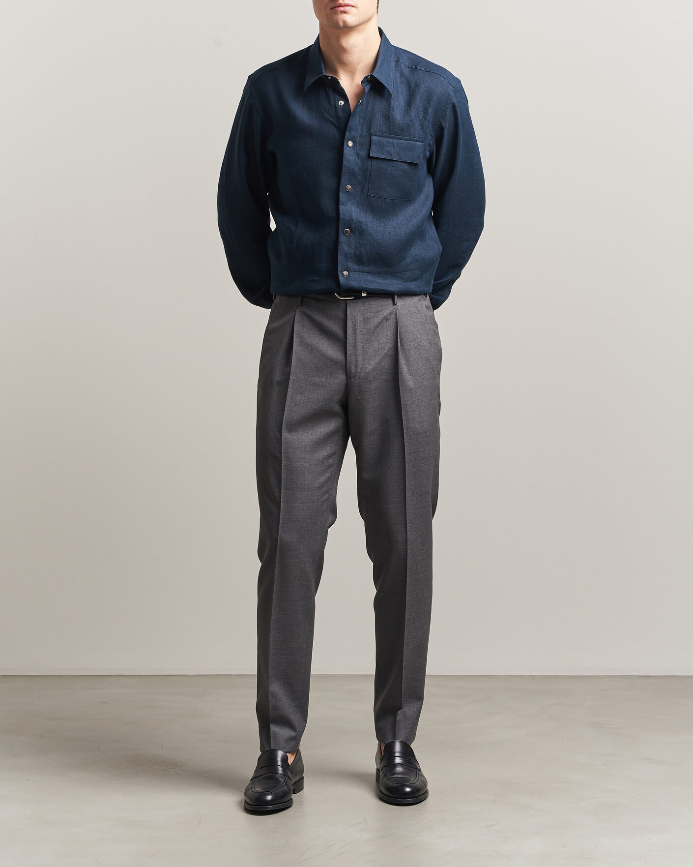 Herre | Skjorter | Kiton | Linen Overshirt Navy