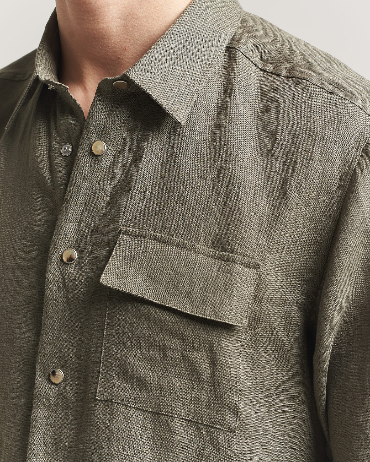 Herre | Skjorter | Kiton | Linen Overshirt Khaki