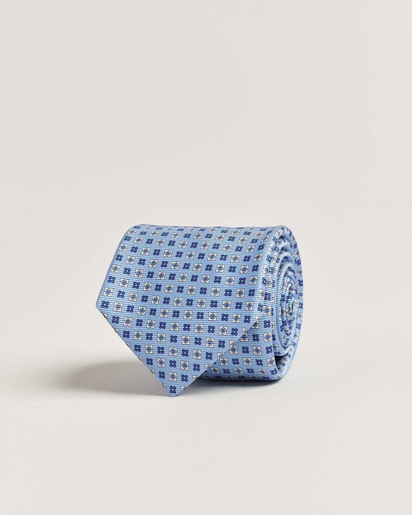 Herre | Slips | Kiton | Printed Flower Silk Tie Light Blue