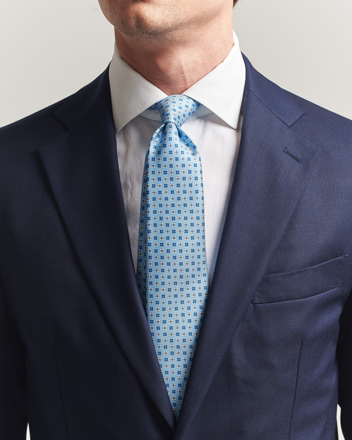 Herre | Slips | Kiton | Printed Flower Silk Tie Light Blue