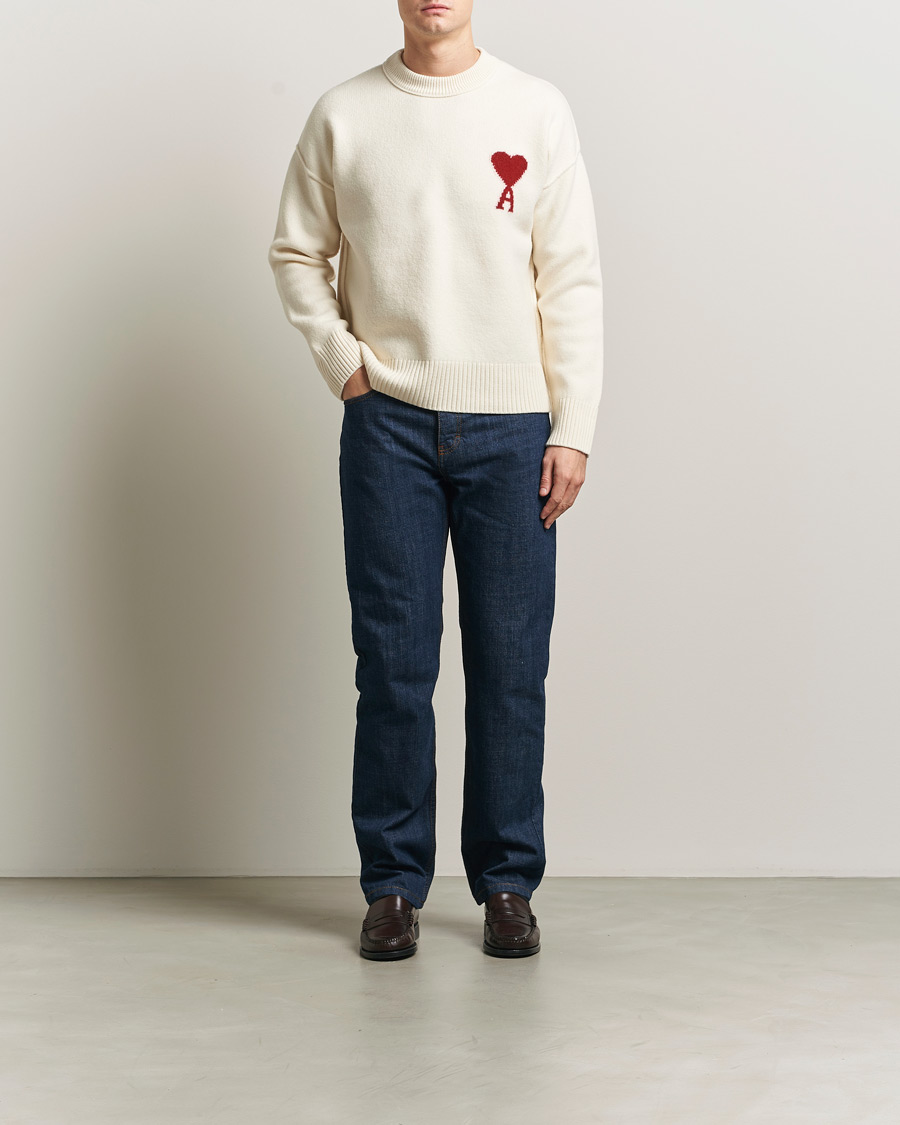 Herre | Gensere | AMI | Big Heart Wool Sweater Ecru