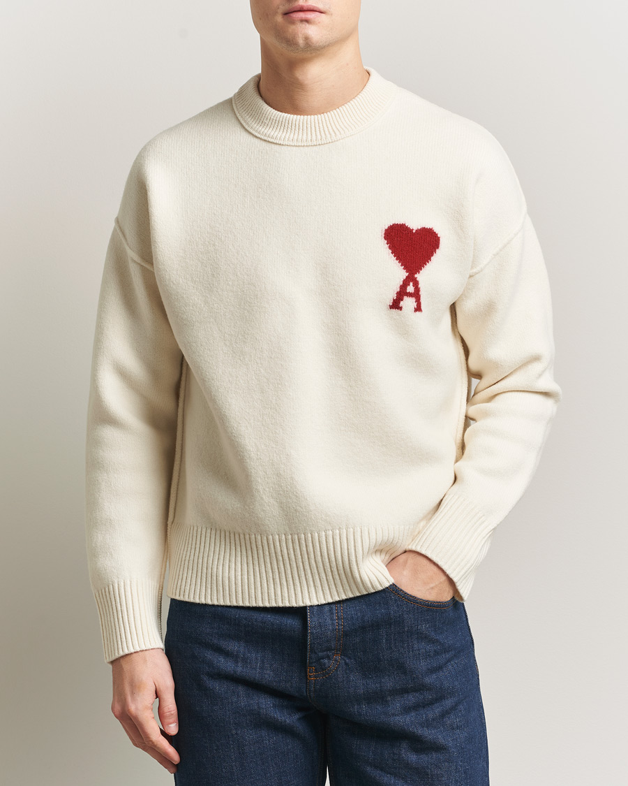 Herre | Gensere | AMI | Big Heart Wool Sweater Ecru