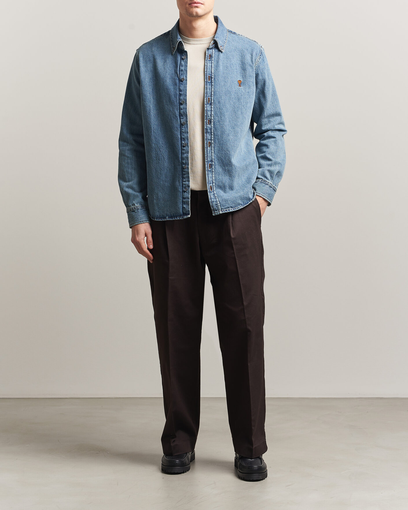 Herre | Skjorter | AMI | Denim Overshirt Used Blue