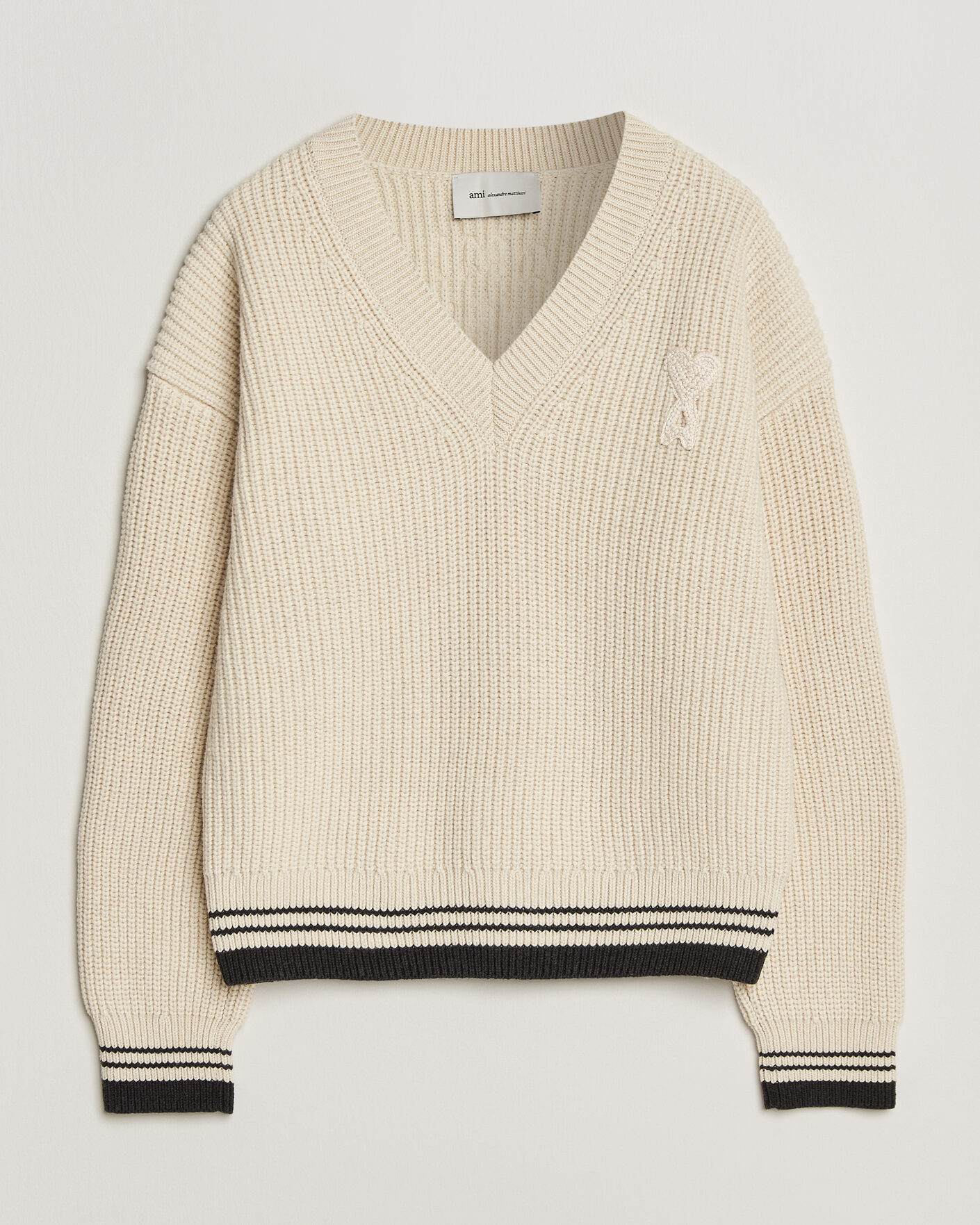 Herre | Gensere | AMI | Wool/Cotton Ribbed V-Neck Creme