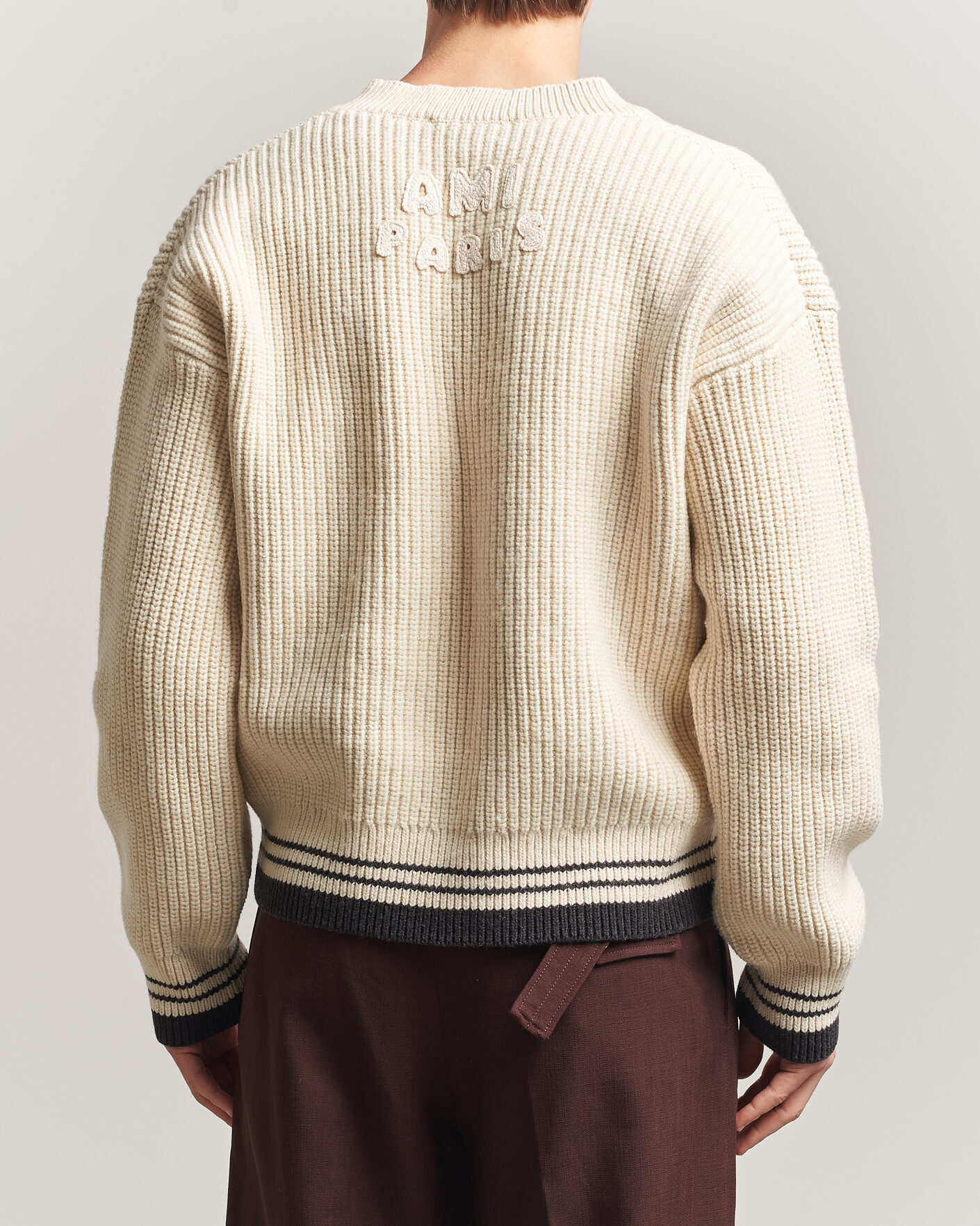 Herre | Gensere | AMI | Wool/Cotton Ribbed V-Neck Creme