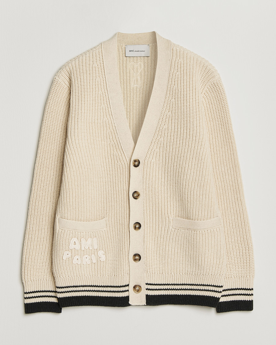 Herre | Gensere | AMI | Wool/Cotton Ribbed Cardigan Creme