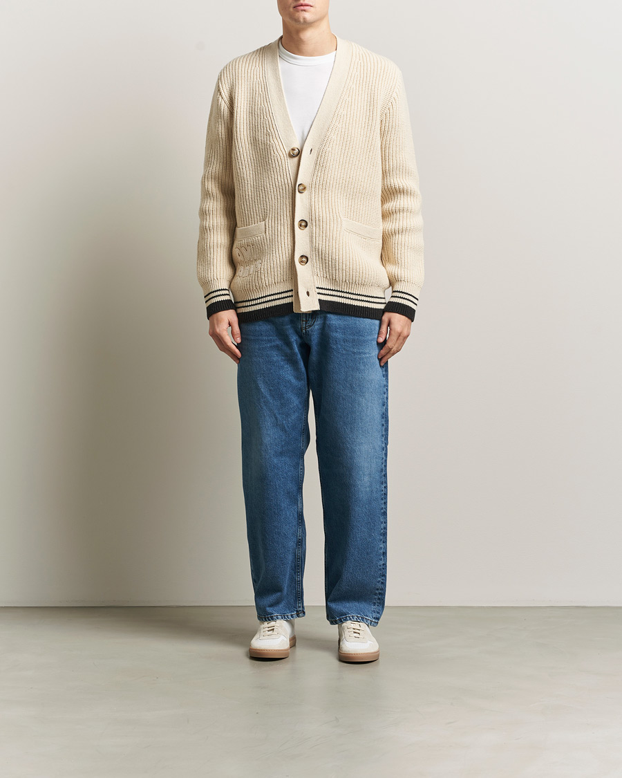 Herre | Gensere | AMI | Wool/Cotton Ribbed Cardigan Creme