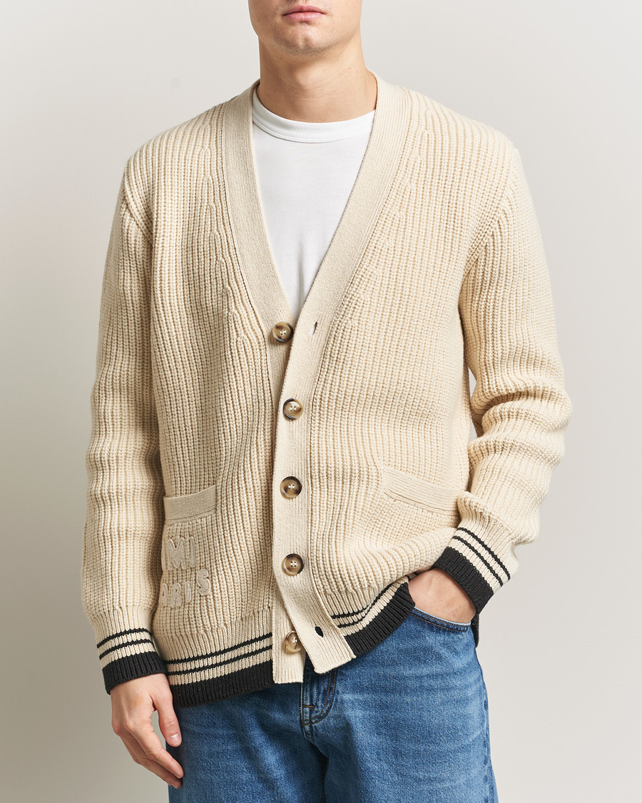 Herre | Gensere | AMI | Wool/Cotton Ribbed Cardigan Creme