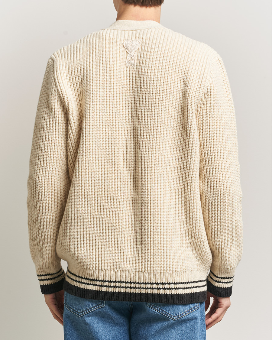 Herre | Gensere | AMI | Wool/Cotton Ribbed Cardigan Creme