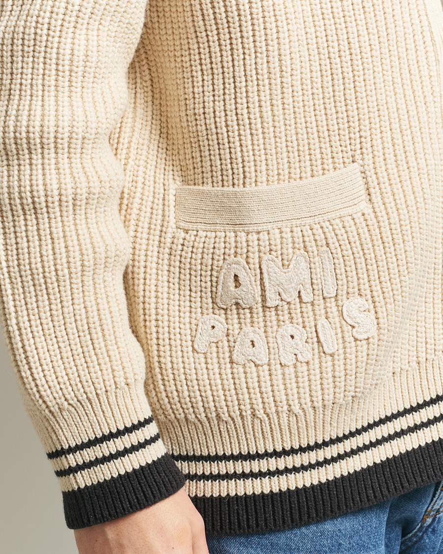 Herre | Gensere | AMI | Wool/Cotton Ribbed Cardigan Creme