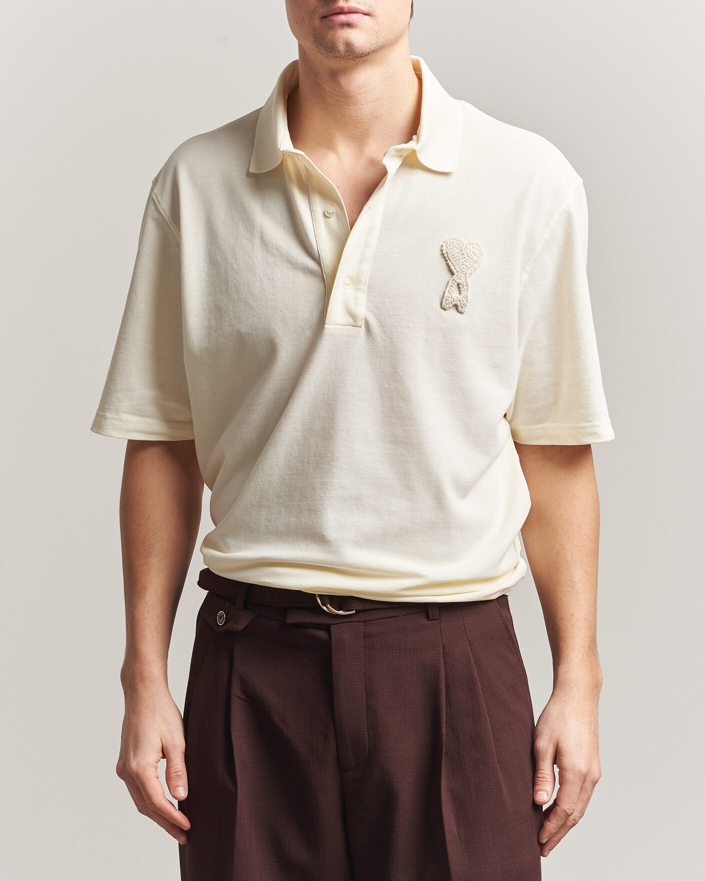 Herre | Pikéer | AMI | Knitted Heart Logo Polo Creme