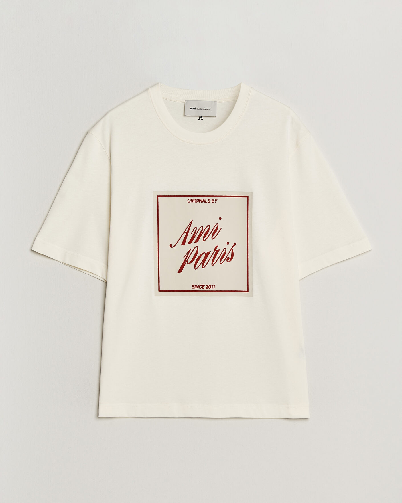 Herre | T-Shirts | AMI | Boxy Fit Printed T-Shirt Creme