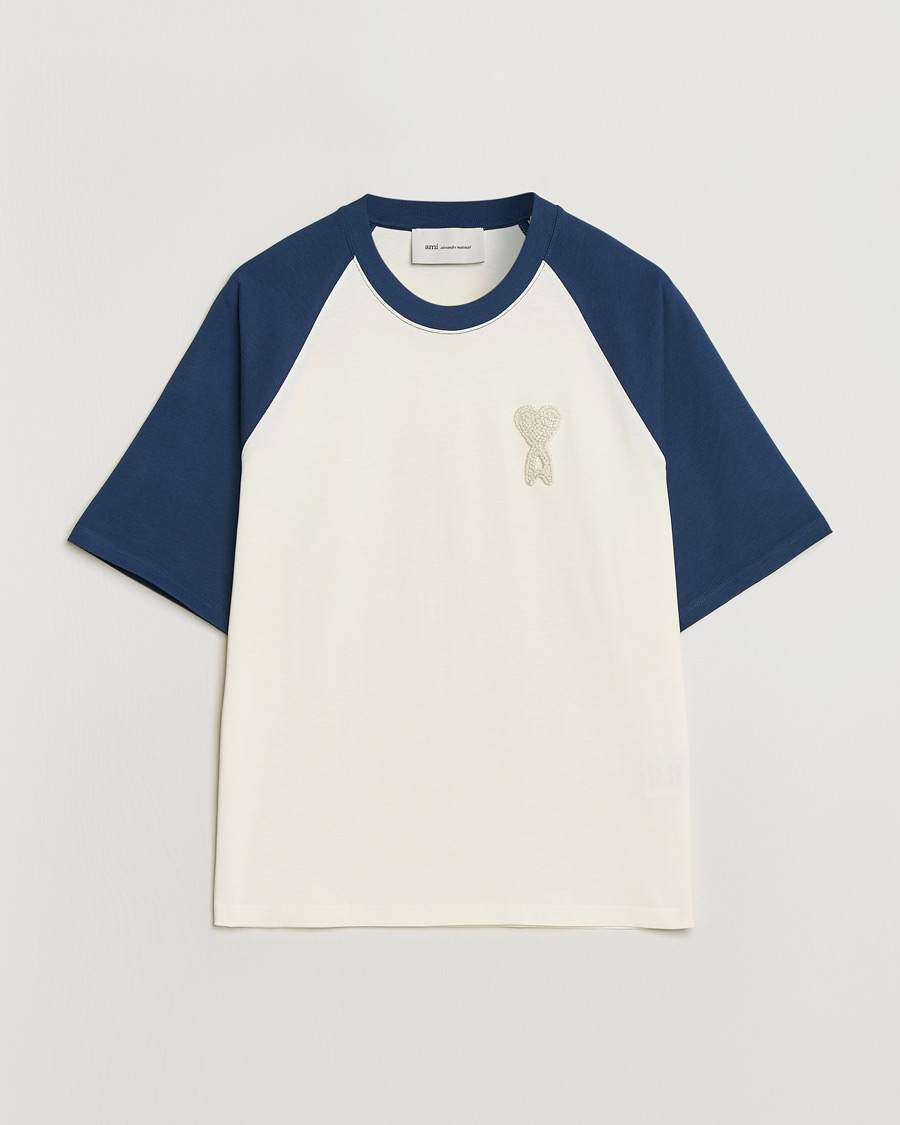 Herre | T-Shirts | AMI | Knitted Heart Logo T-Shirt Creme/Navy