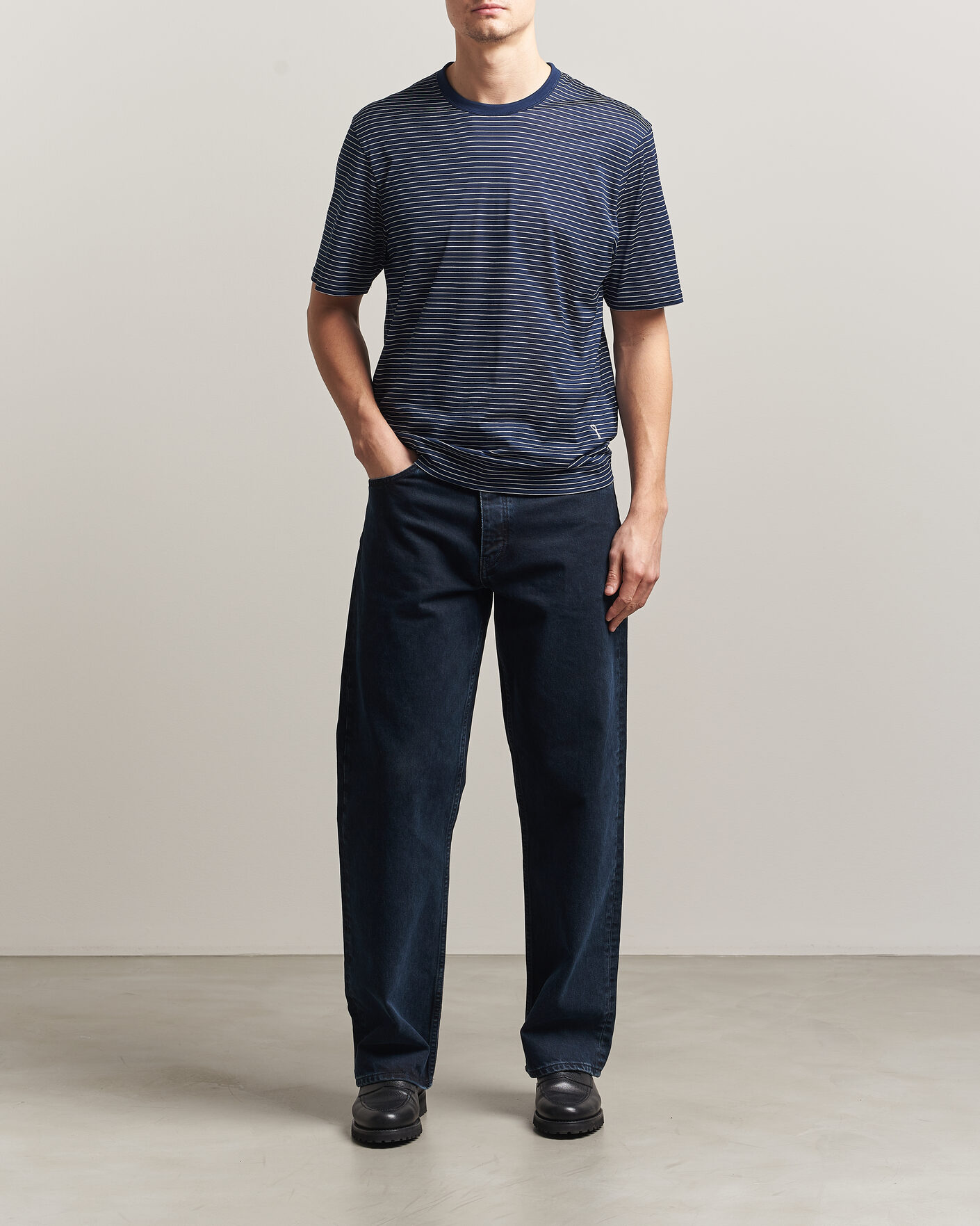 Herre | T-Shirts | AMI | Striped T-Shirt Navy/White