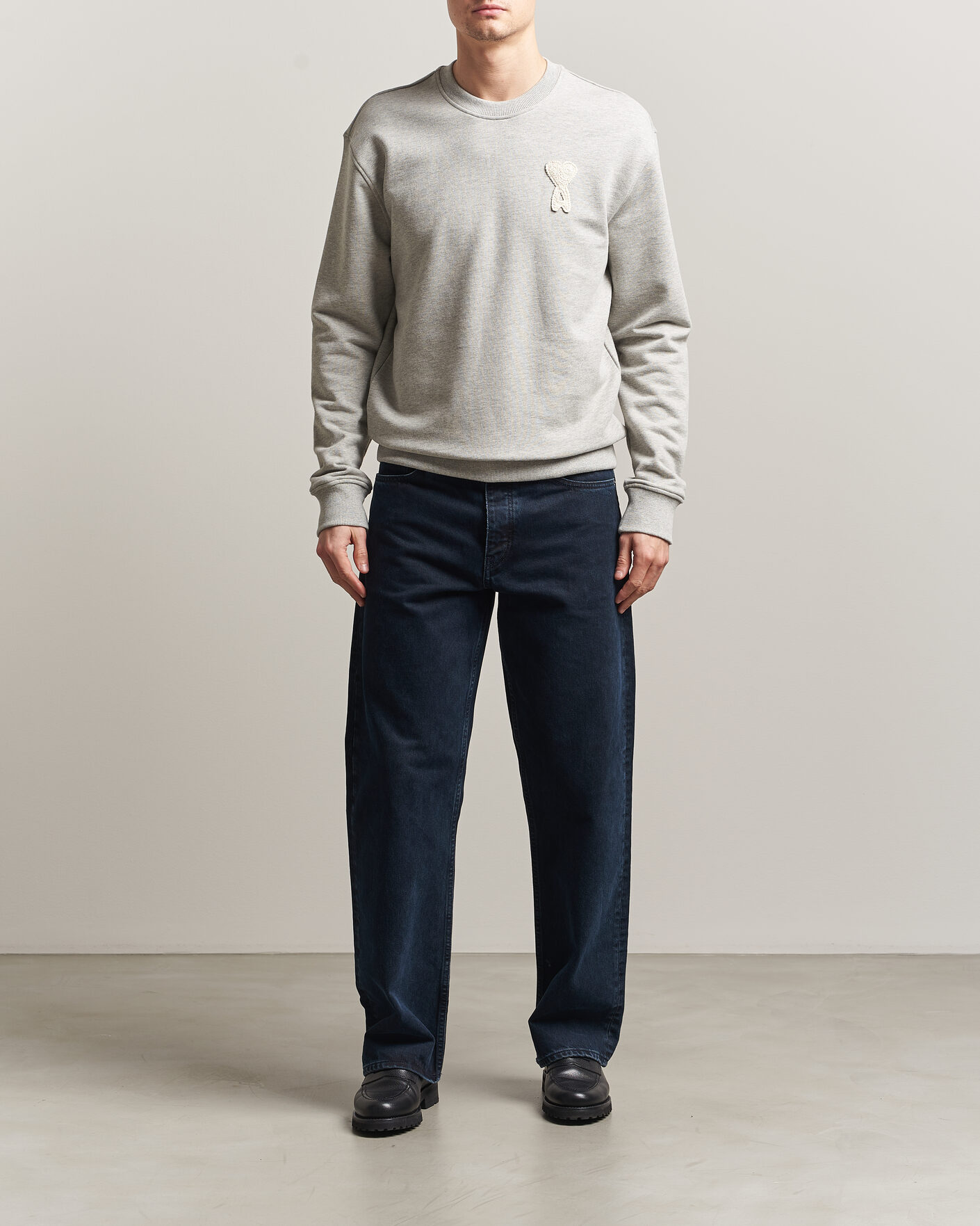 Herre | Gensere | AMI | Knitted Heart Logo Sweatshirt Grey Melange