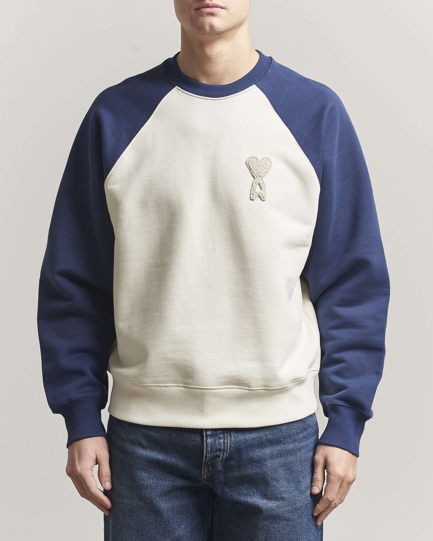 Herre | Gensere | AMI | Knitted Heart Logo Sweatshirt Creme/Navy