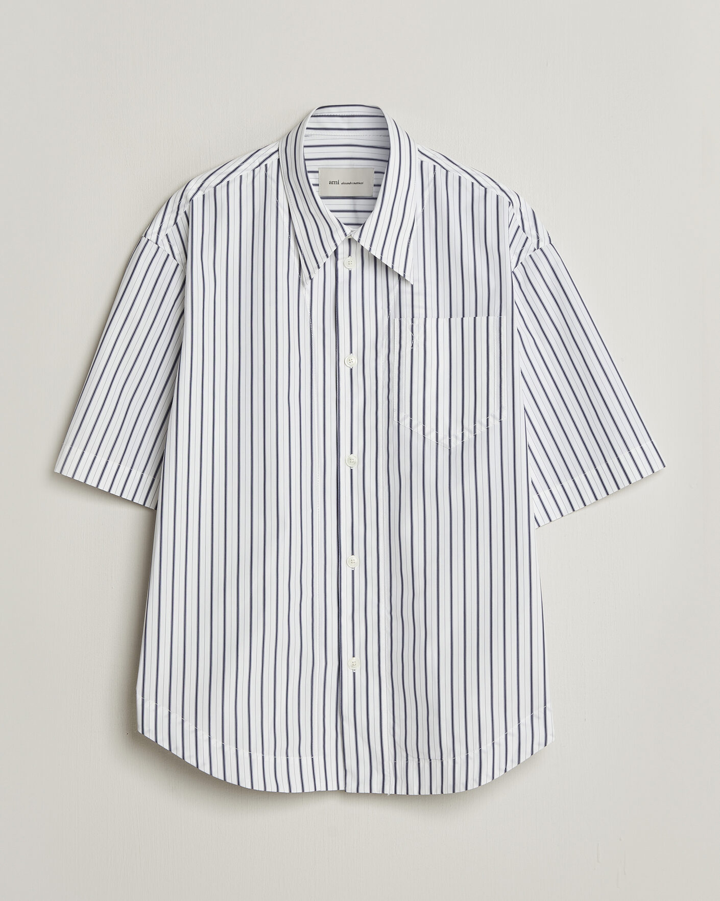 Herre | Skjorter | AMI | Short Sleeve Camp Collar Shirt White/Blue
