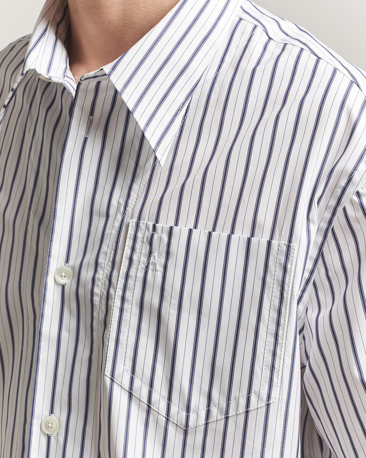 Herre | Skjorter | AMI | Short Sleeve Camp Collar Shirt White/Blue