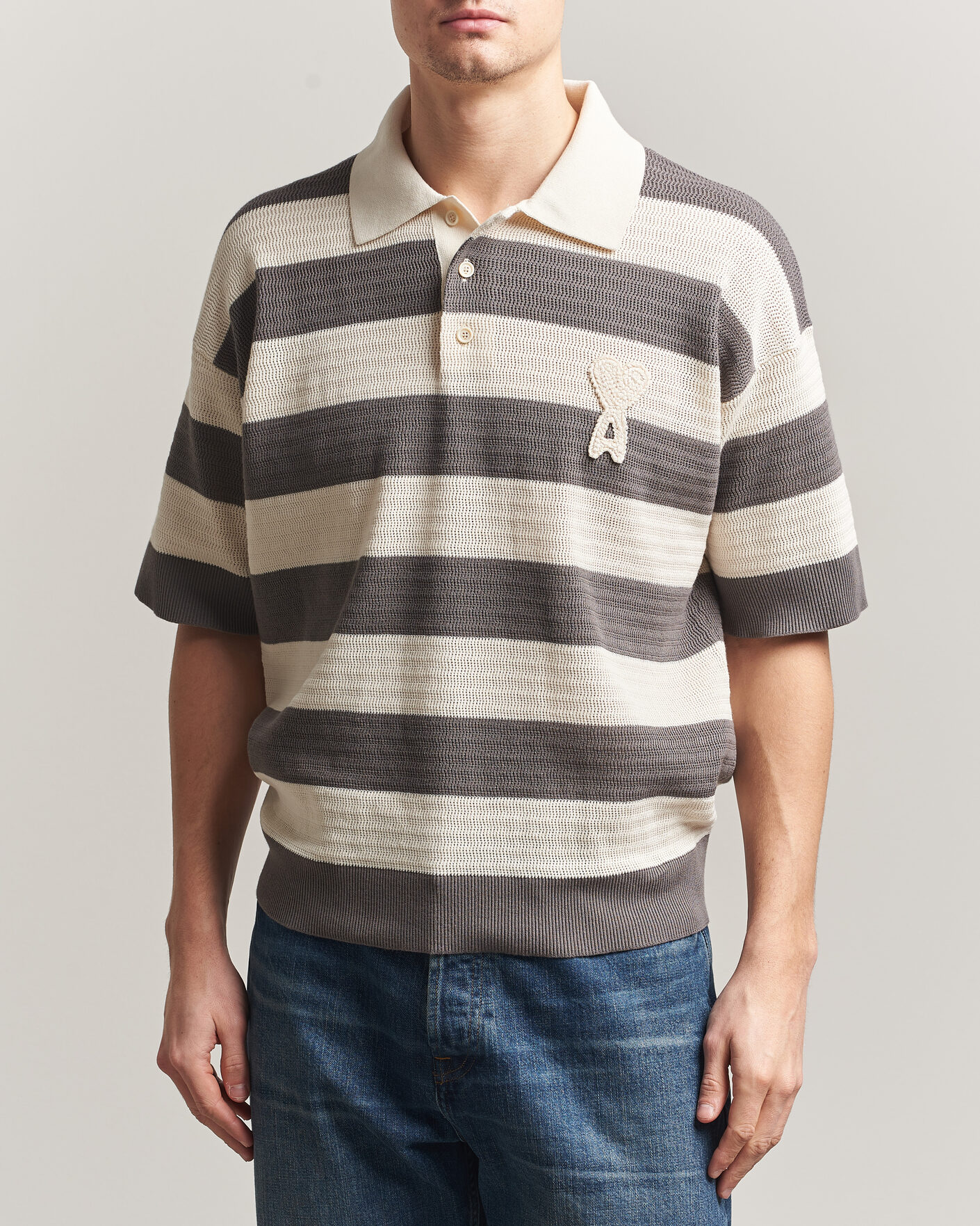Herre | Pikéer | AMI | Striped Polo White/Grey