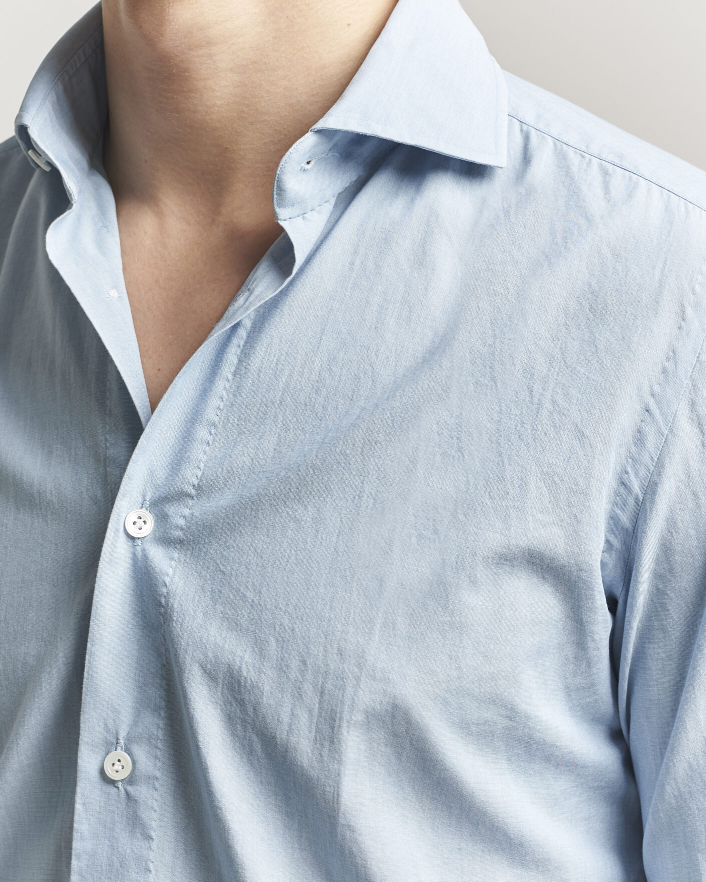 Herre | Skjorter | 100Hands | Light Cotton Voile Denim Shirt Blue