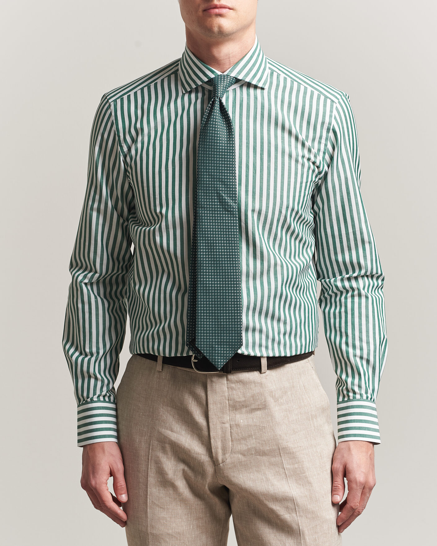 Herre | Skjorter | 100Hands | Cotton/Linen Bengal Stripe Shirt Green