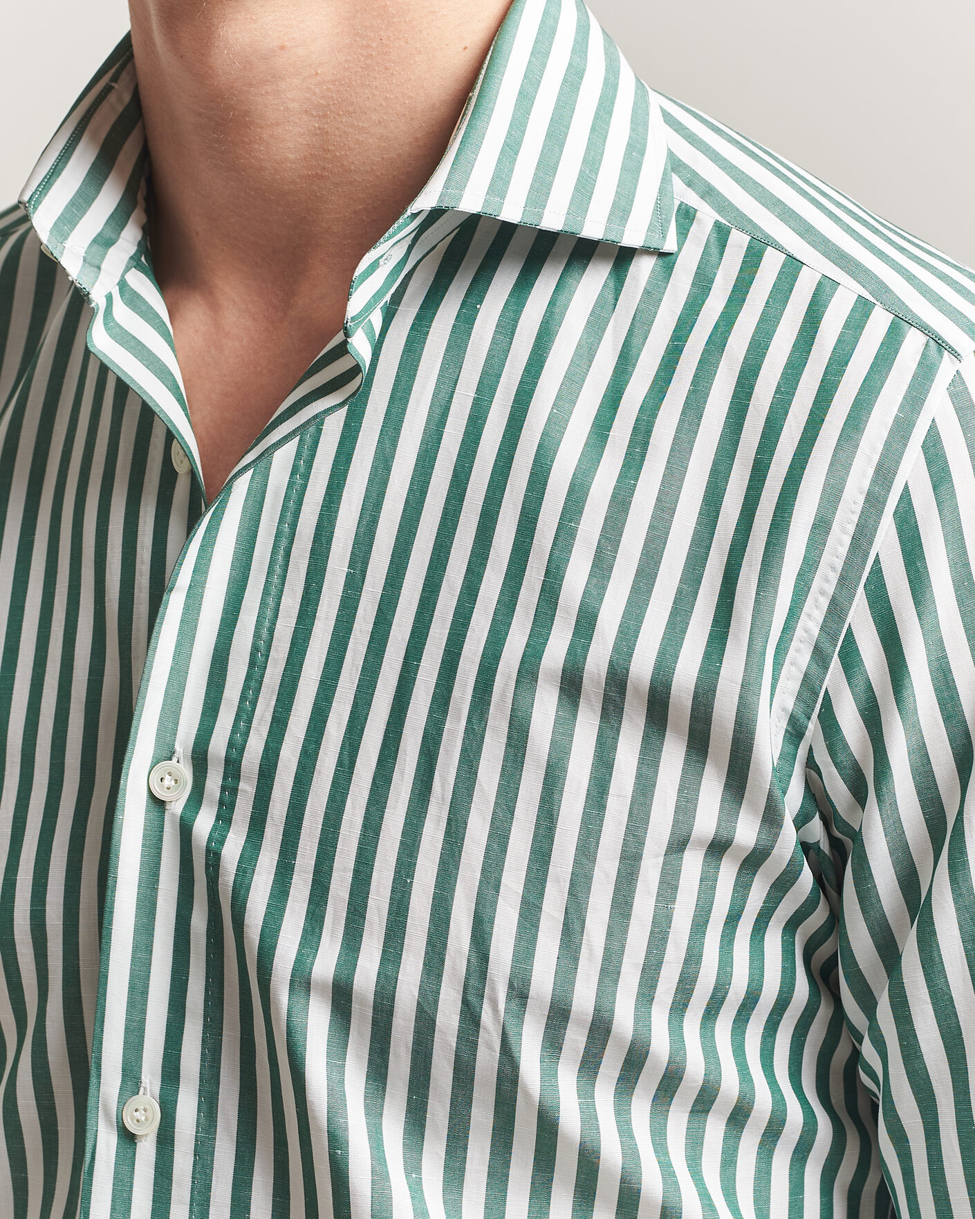 Herre | Skjorter | 100Hands | Cotton/Linen Bengal Stripe Shirt Green