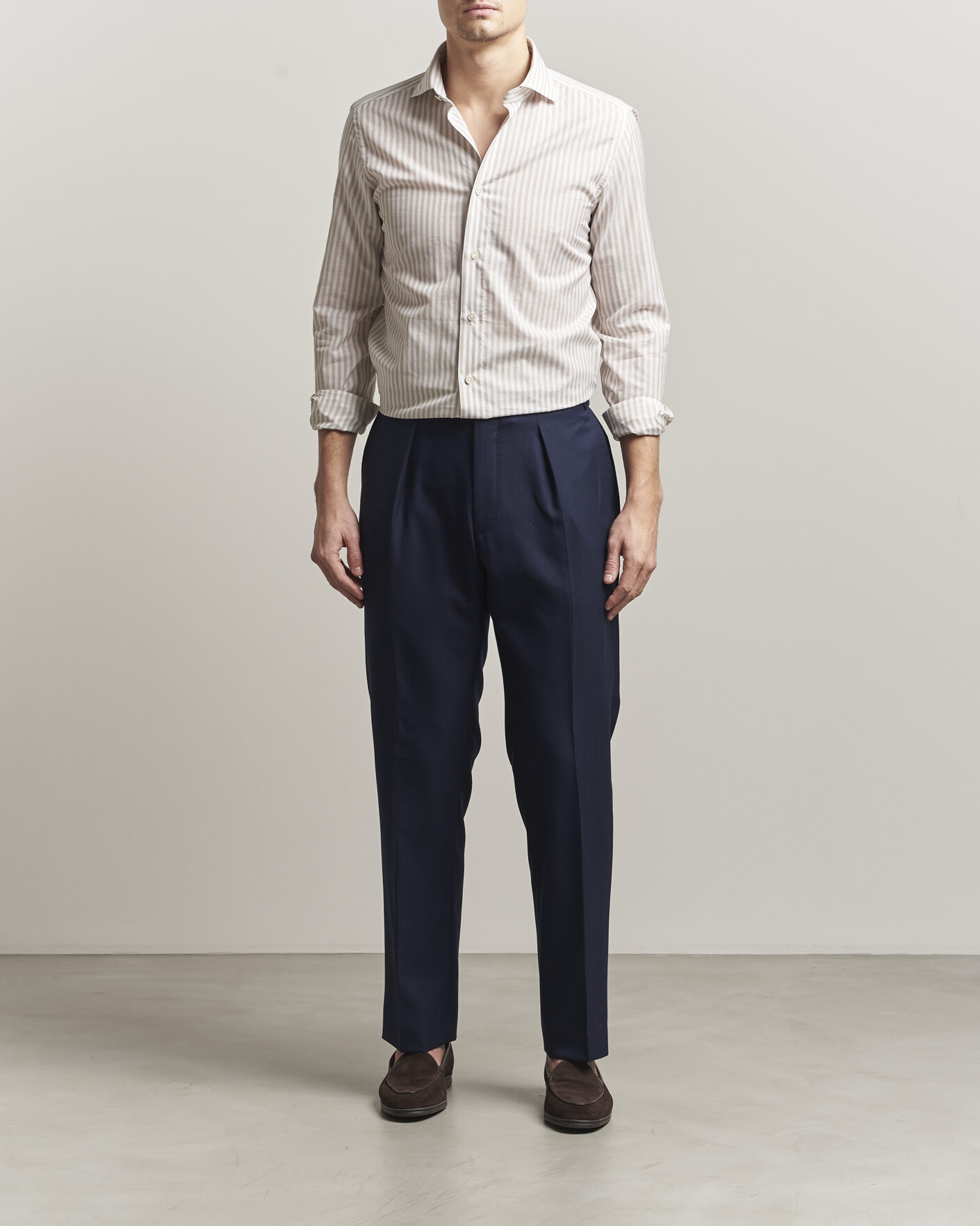 Herre | Skjorter | 100Hands | Cotton/Linen Bengal Stripe Shirt Light Brown