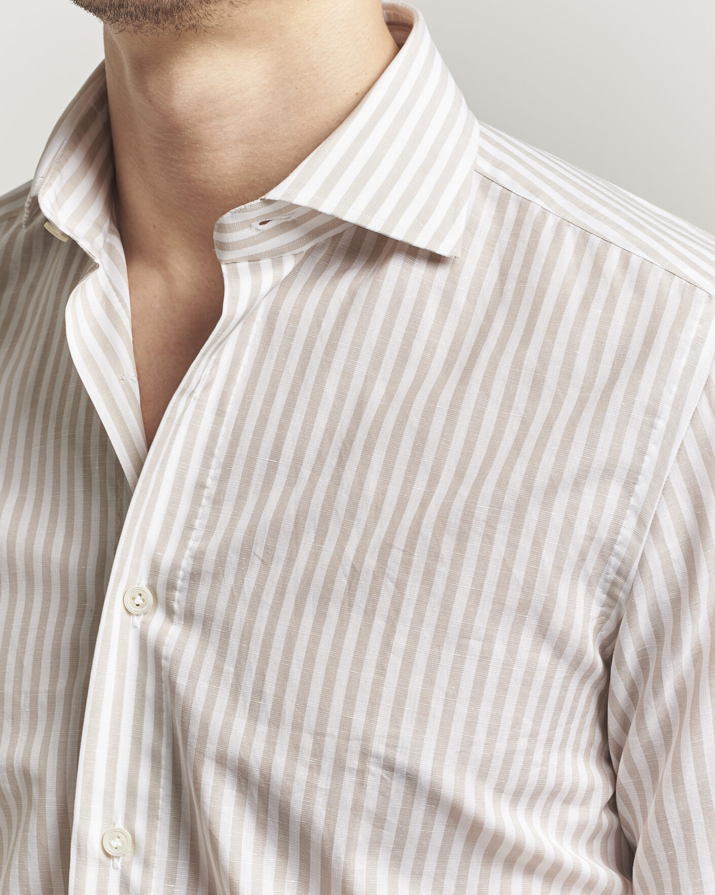 Herre | Skjorter | 100Hands | Cotton/Linen Bengal Stripe Shirt Light Brown