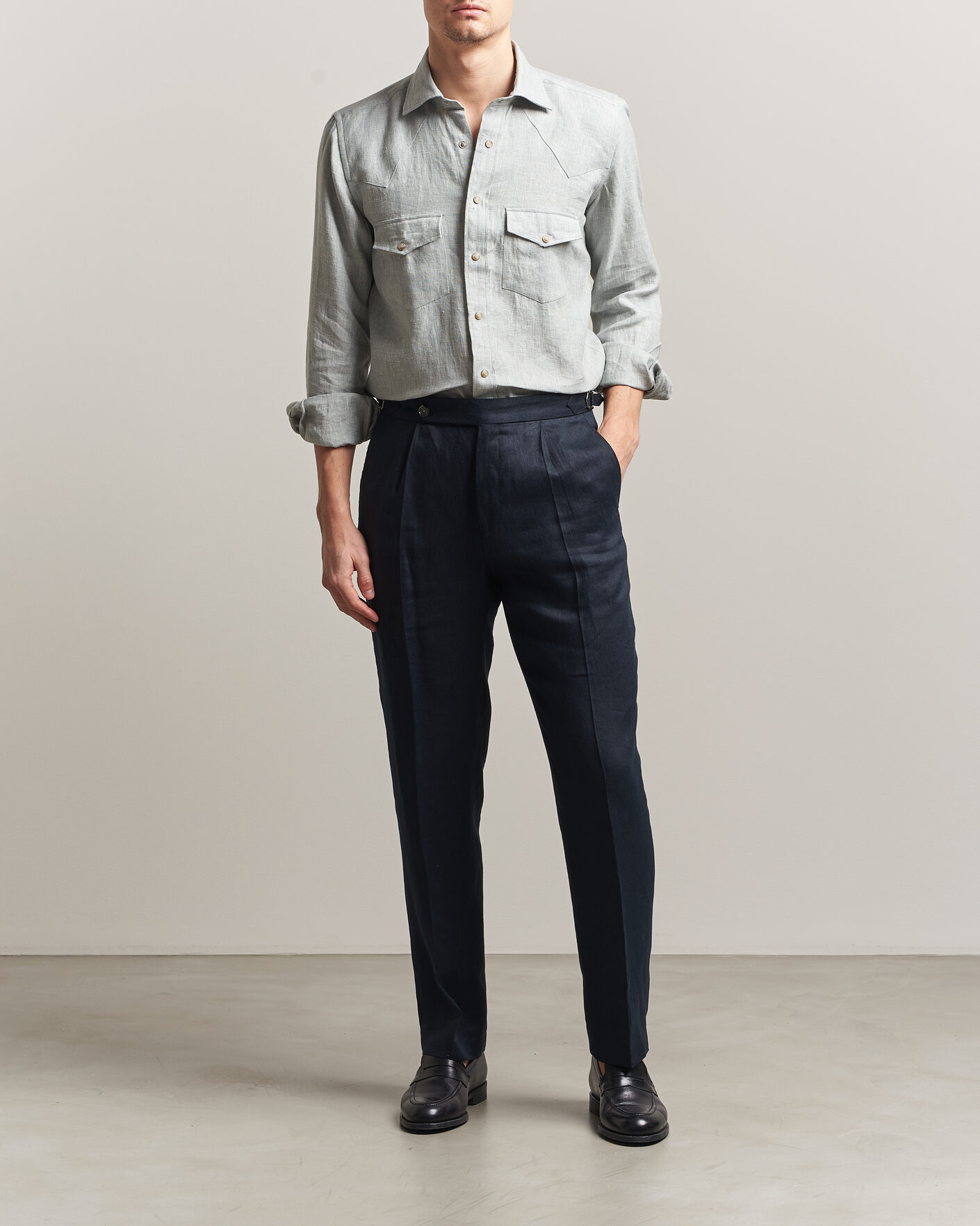 Herre | Skjorter | 100Hands | Two Pocket Western Linen Shirt Mint Green