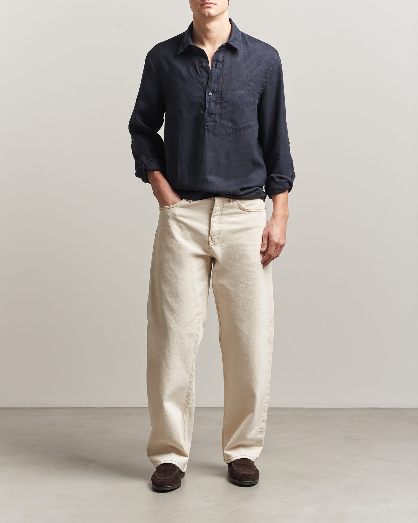Herre | Skjorter | Aspesi | Popover Linen Shirt Navy