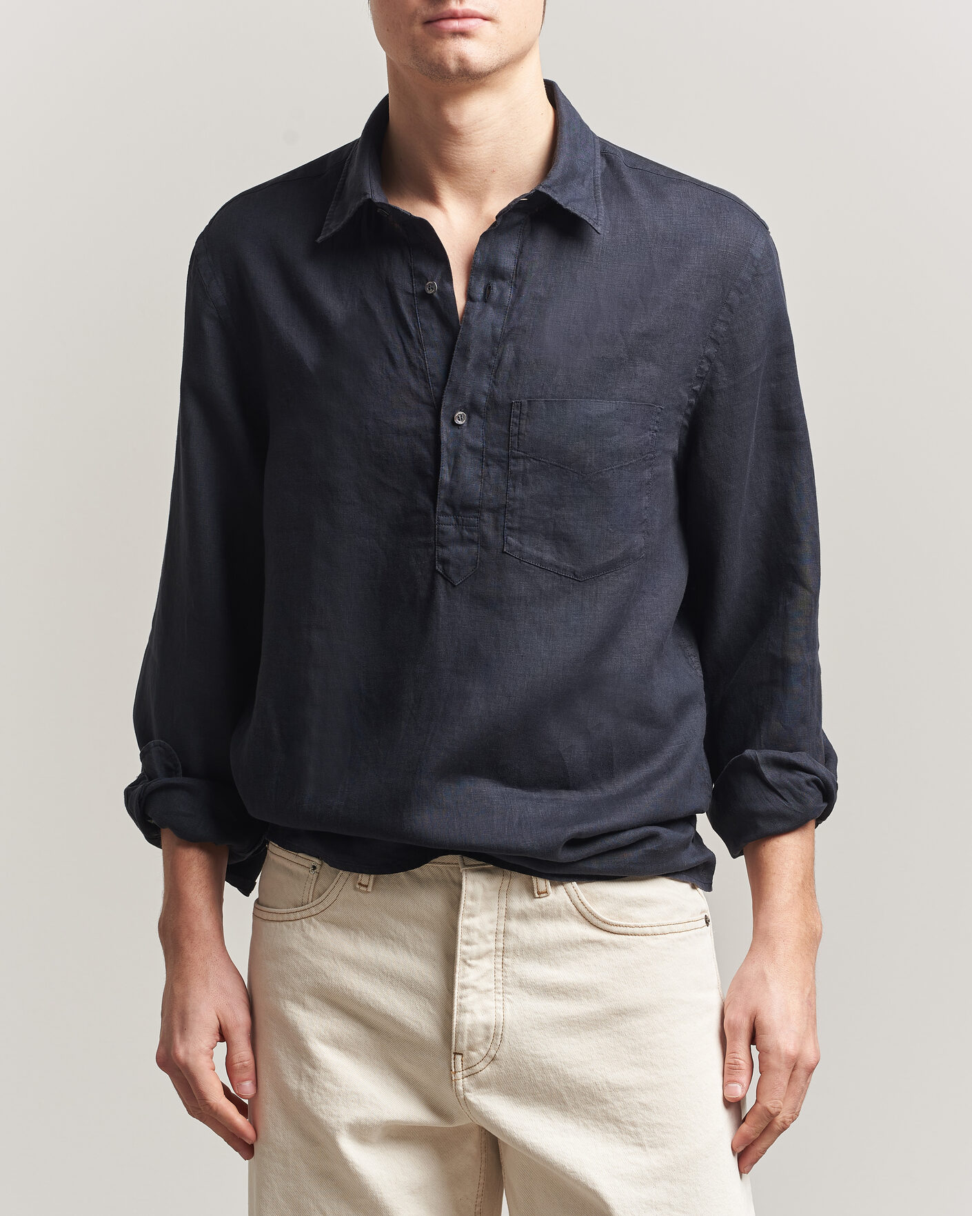 Herre | Skjorter | Aspesi | Popover Linen Shirt Navy