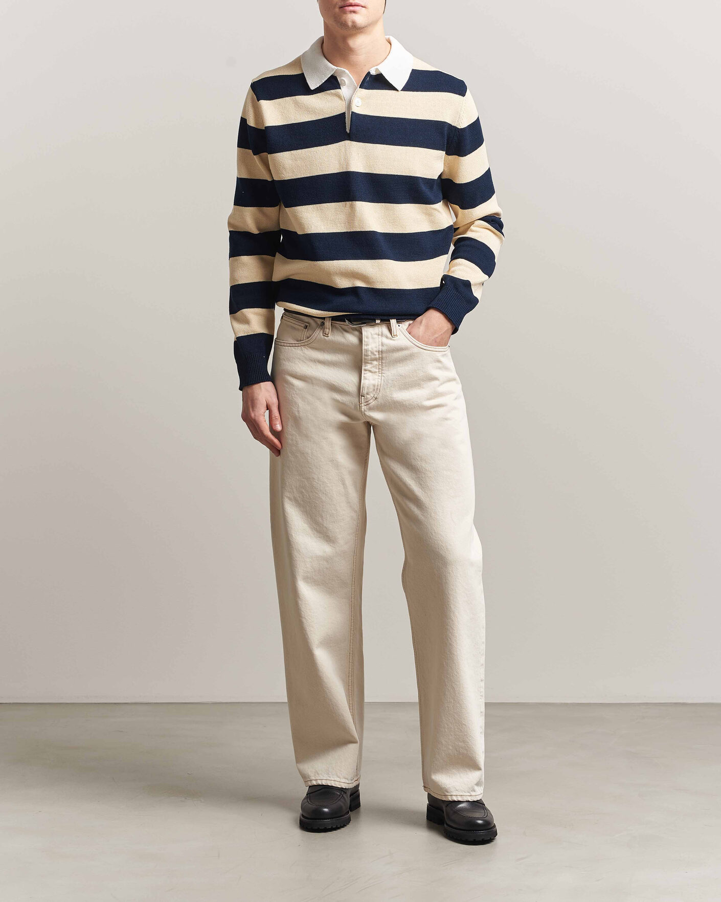 Herre | Gensere | Aspesi | Long Sleeve Knitted Polo Navy/Ecru