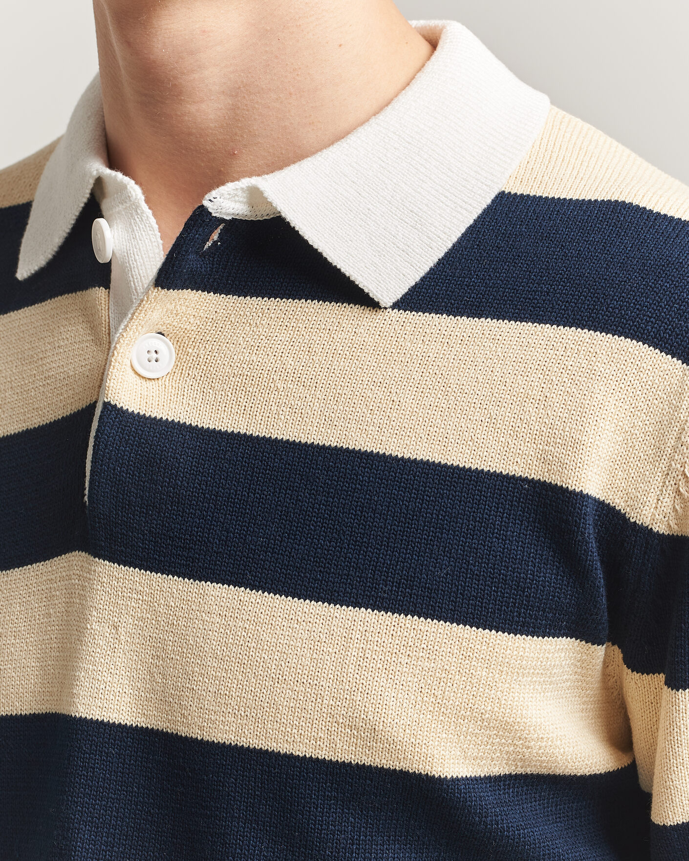 Herre | Gensere | Aspesi | Long Sleeve Knitted Polo Navy/Ecru