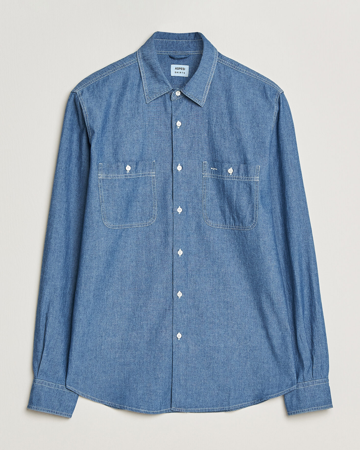Herre | Skjorter | Aspesi | Chambray Work Shirt Medium Blue