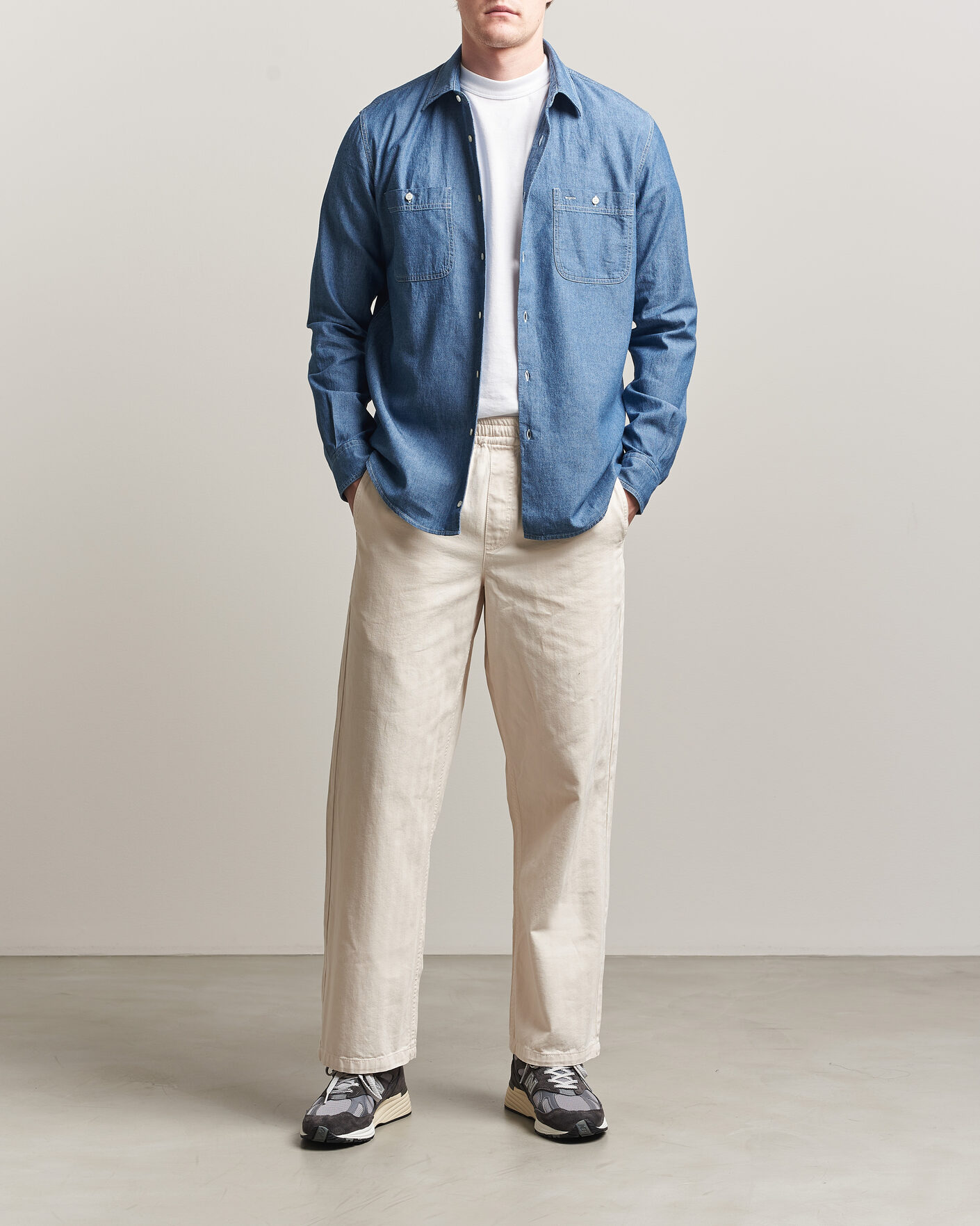 Herre | Skjorter | Aspesi | Chambray Work Shirt Medium Blue