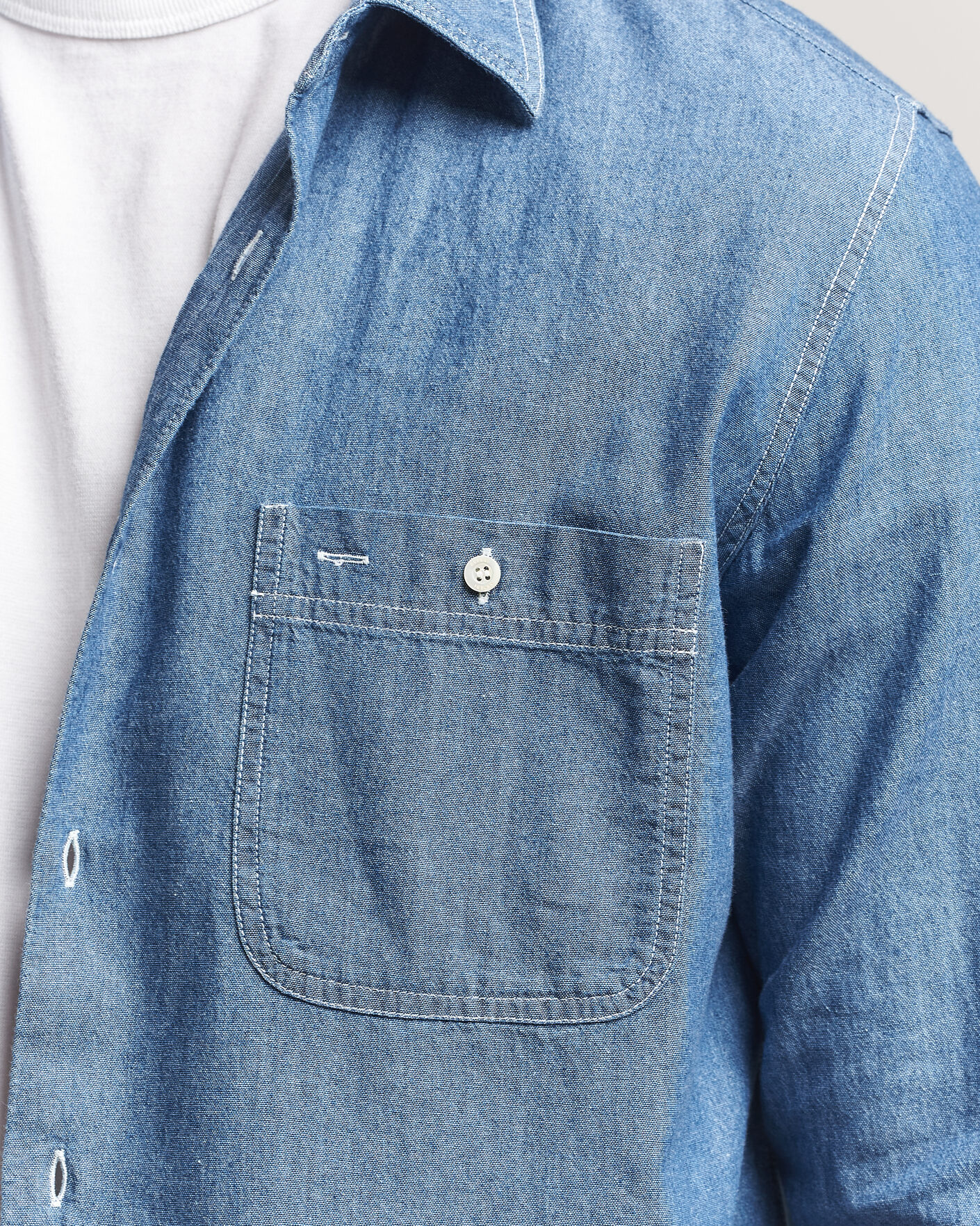 Herre | Skjorter | Aspesi | Chambray Work Shirt Medium Blue