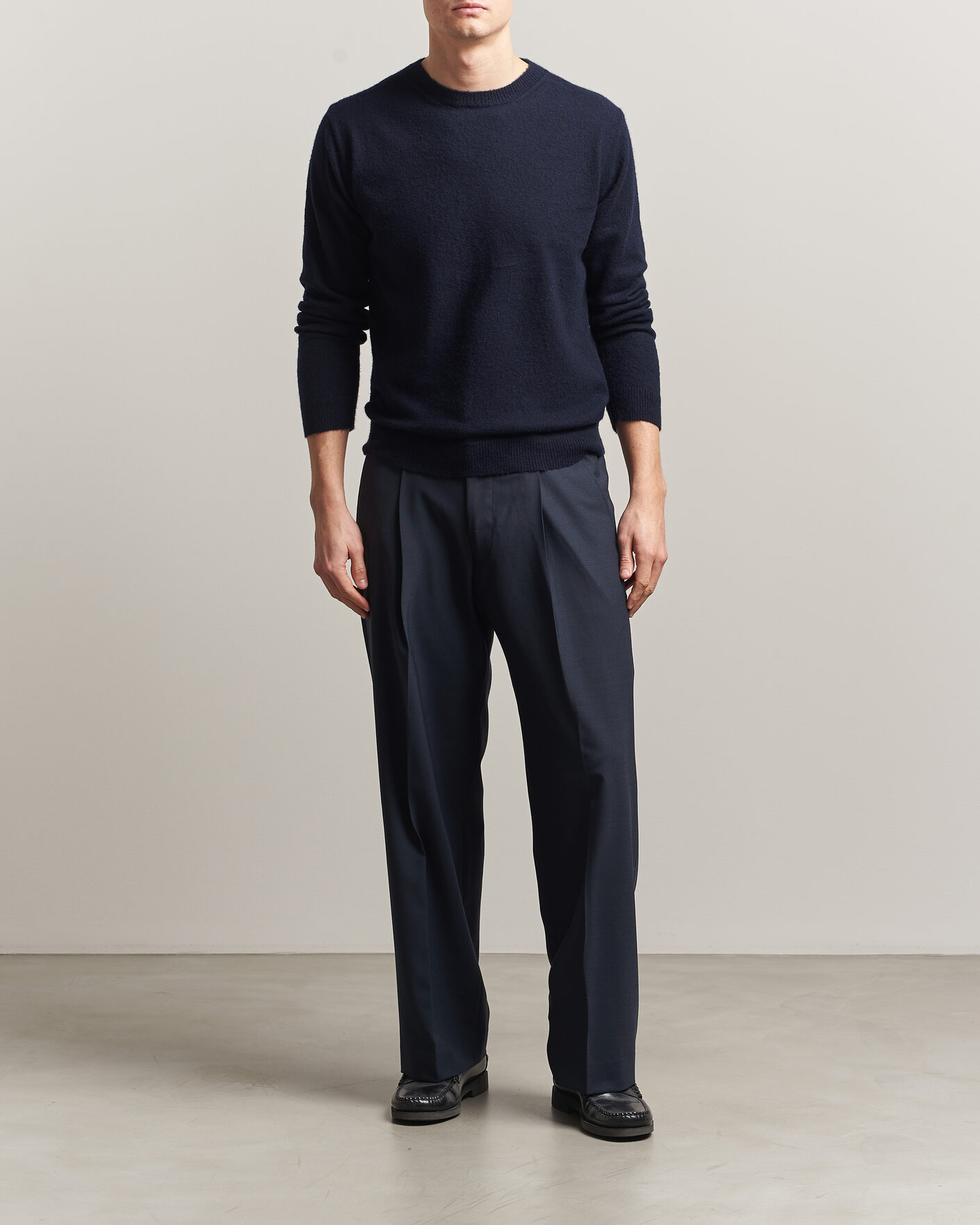 Herre | Gensere | Auralee | Brushed Cashmere/Cotton Crew Neck Navy